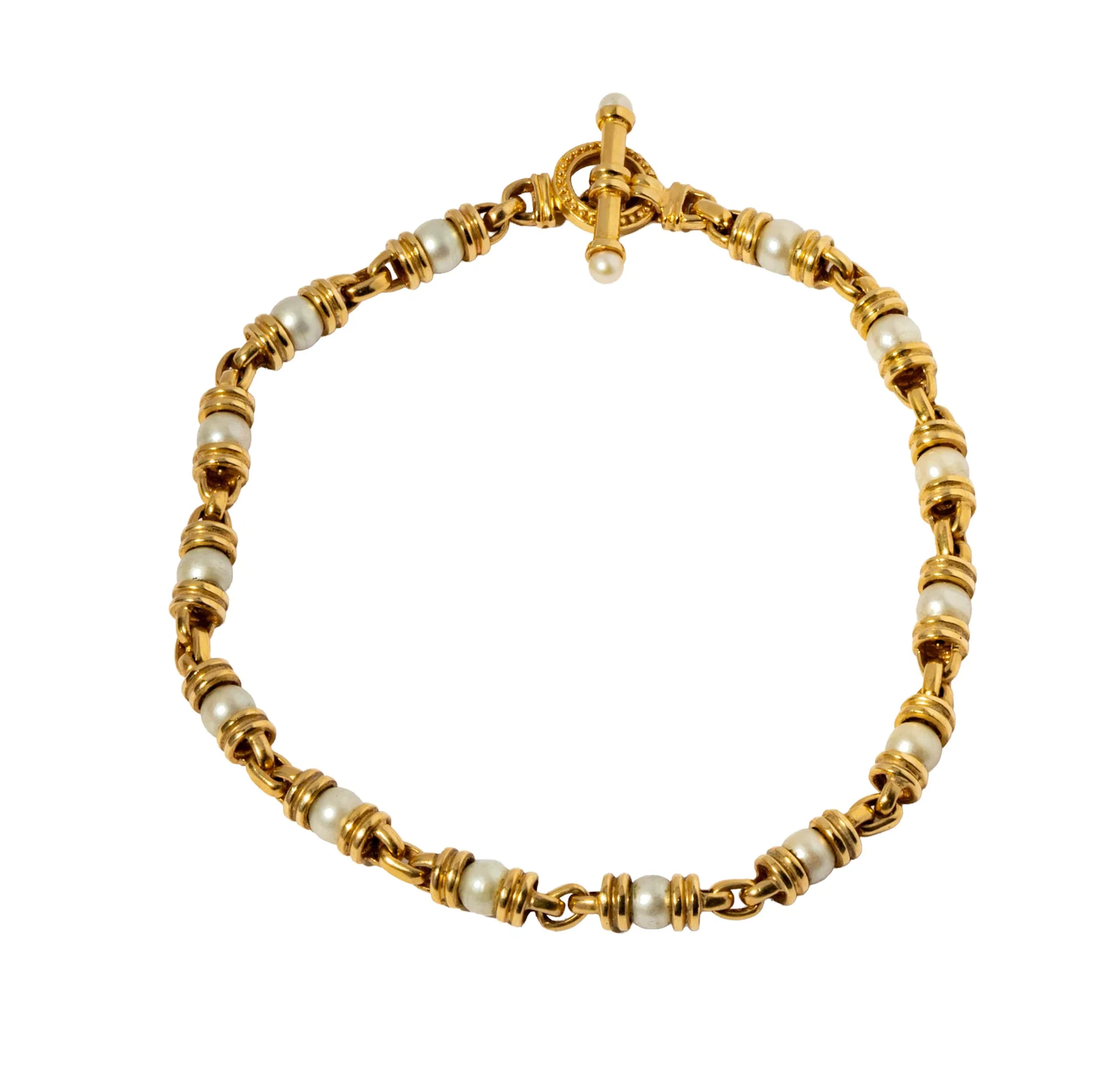 14-Karat Yellow Gold Cultured Pearl Toggle Necklace