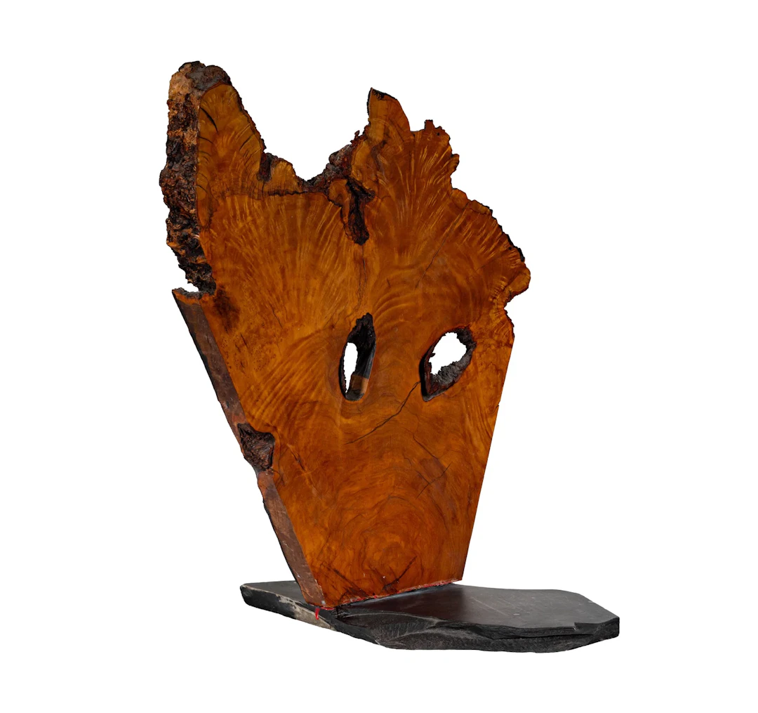 Untitled - Rootwood and Slate Sculpture Table Lamp