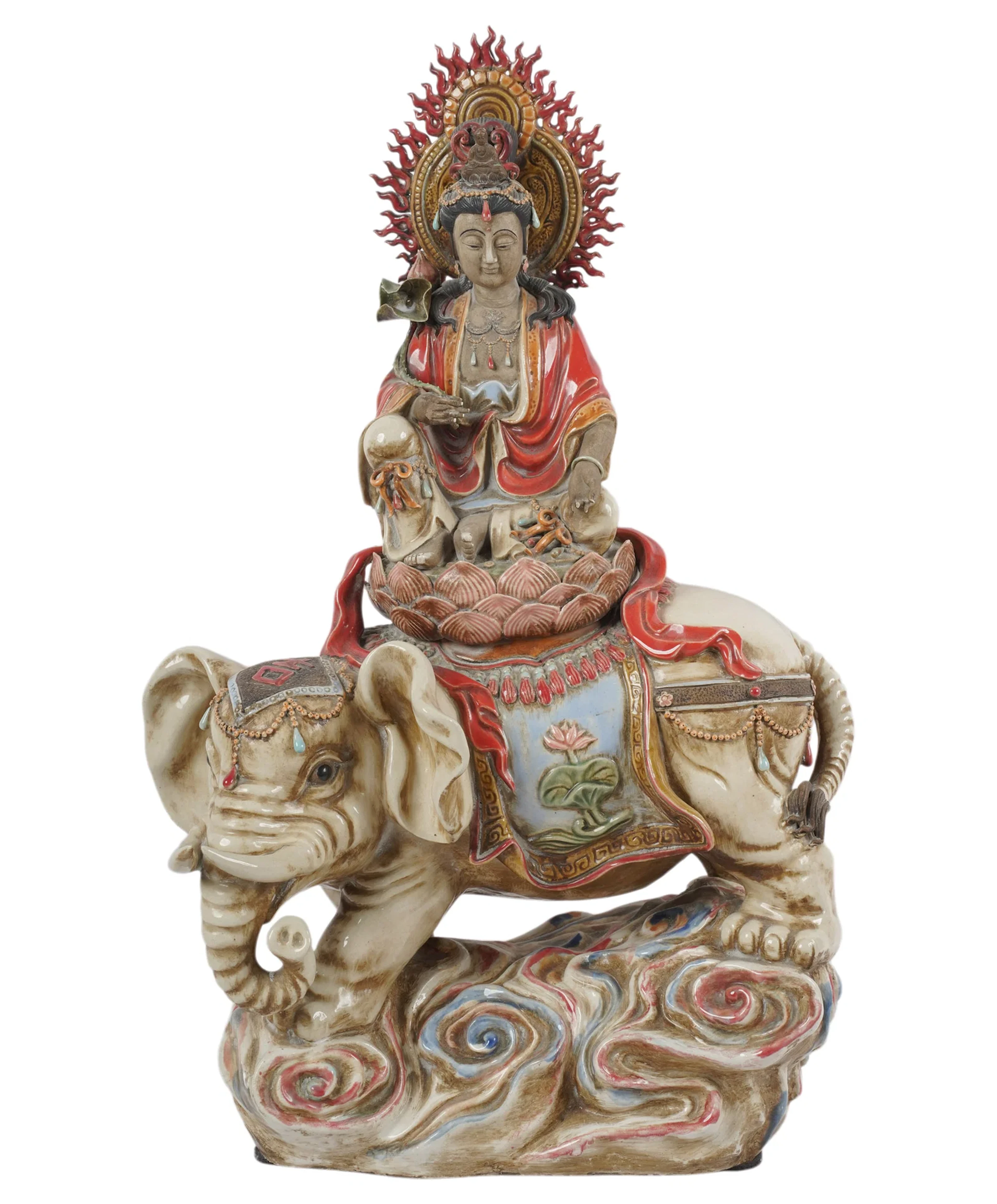 A Glazed Ceramic Bodhisattva on Elephant Statue