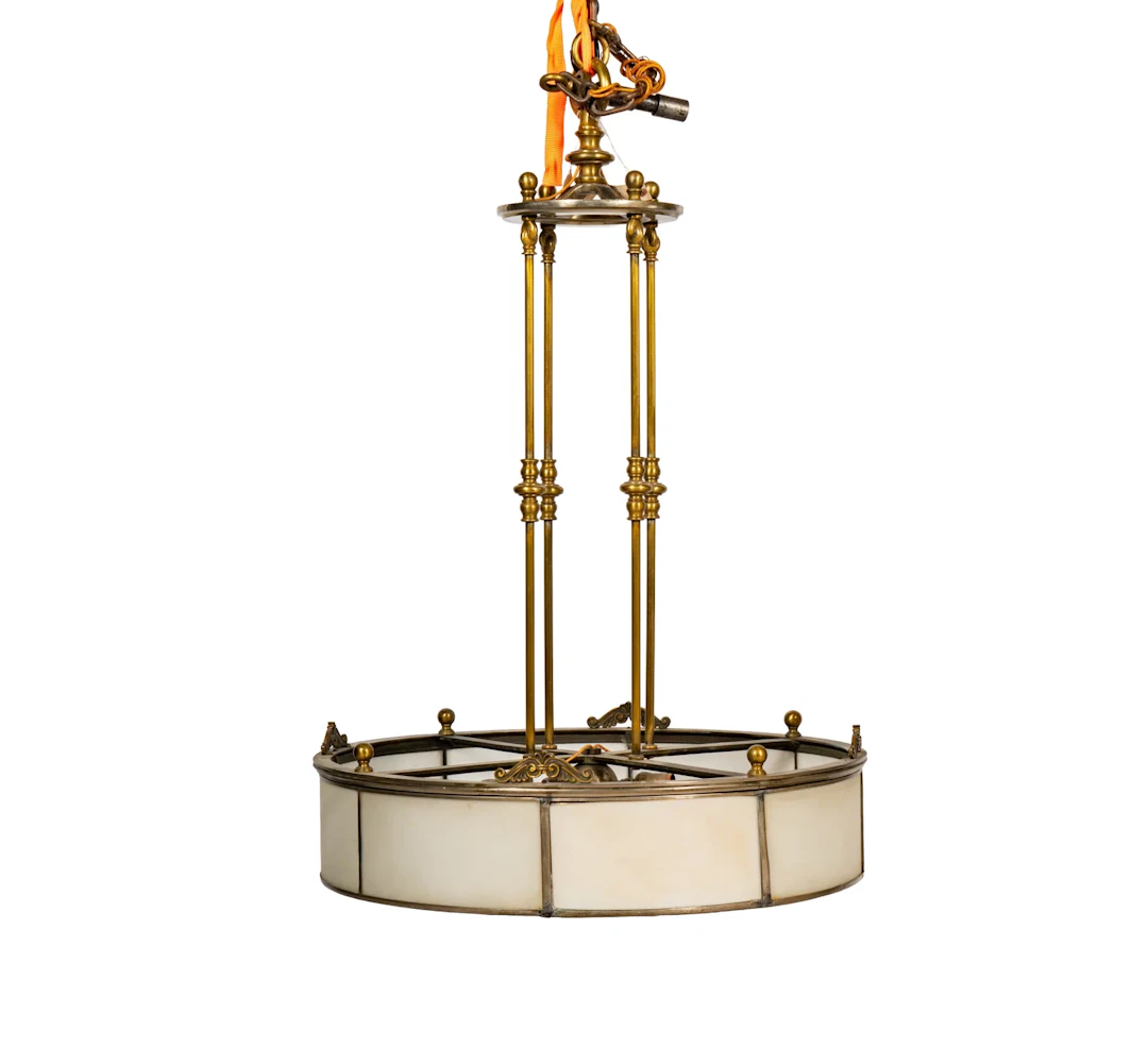 A Brass Downrod Chandelier