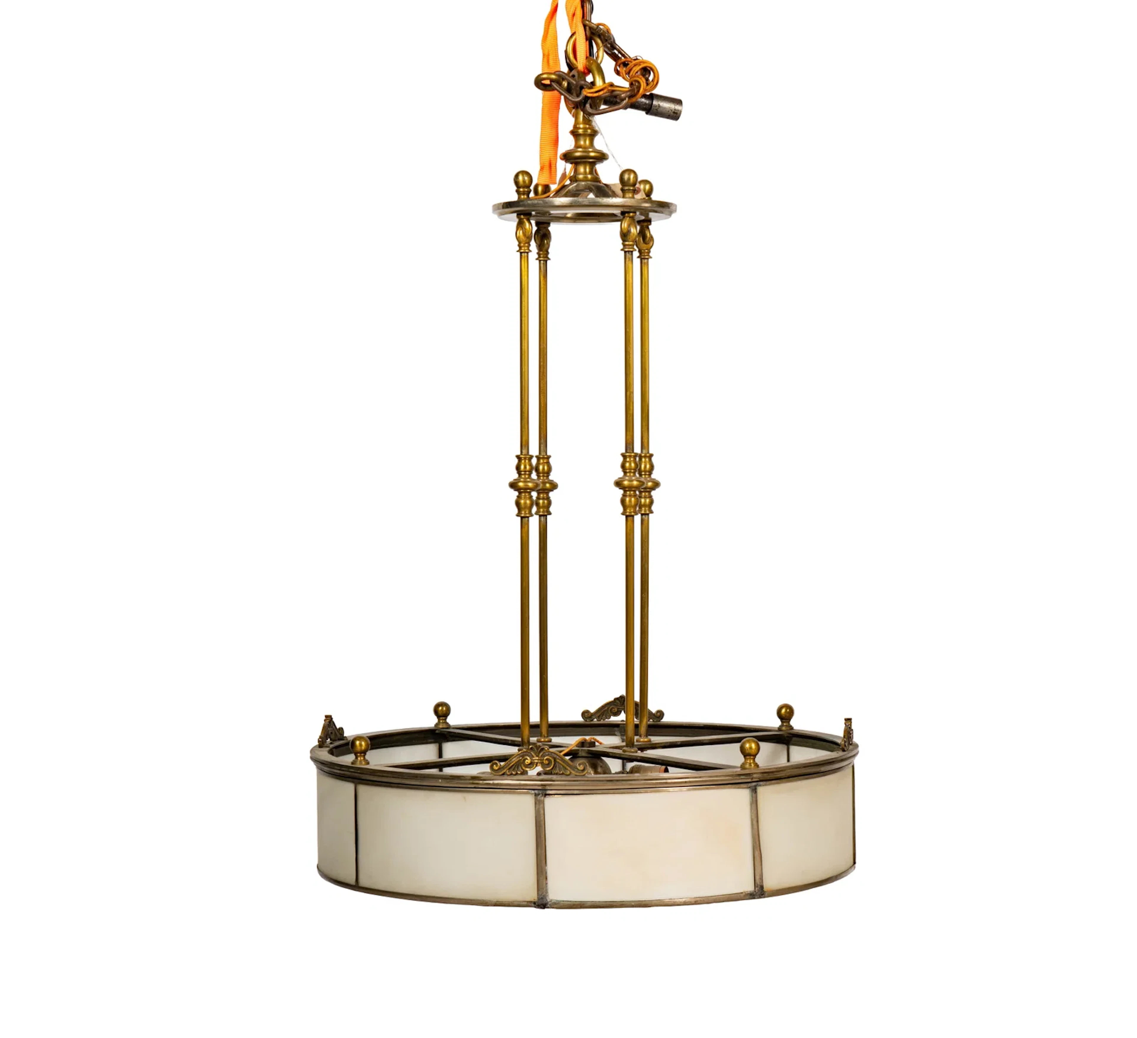 A Brass Downrod Chandelier