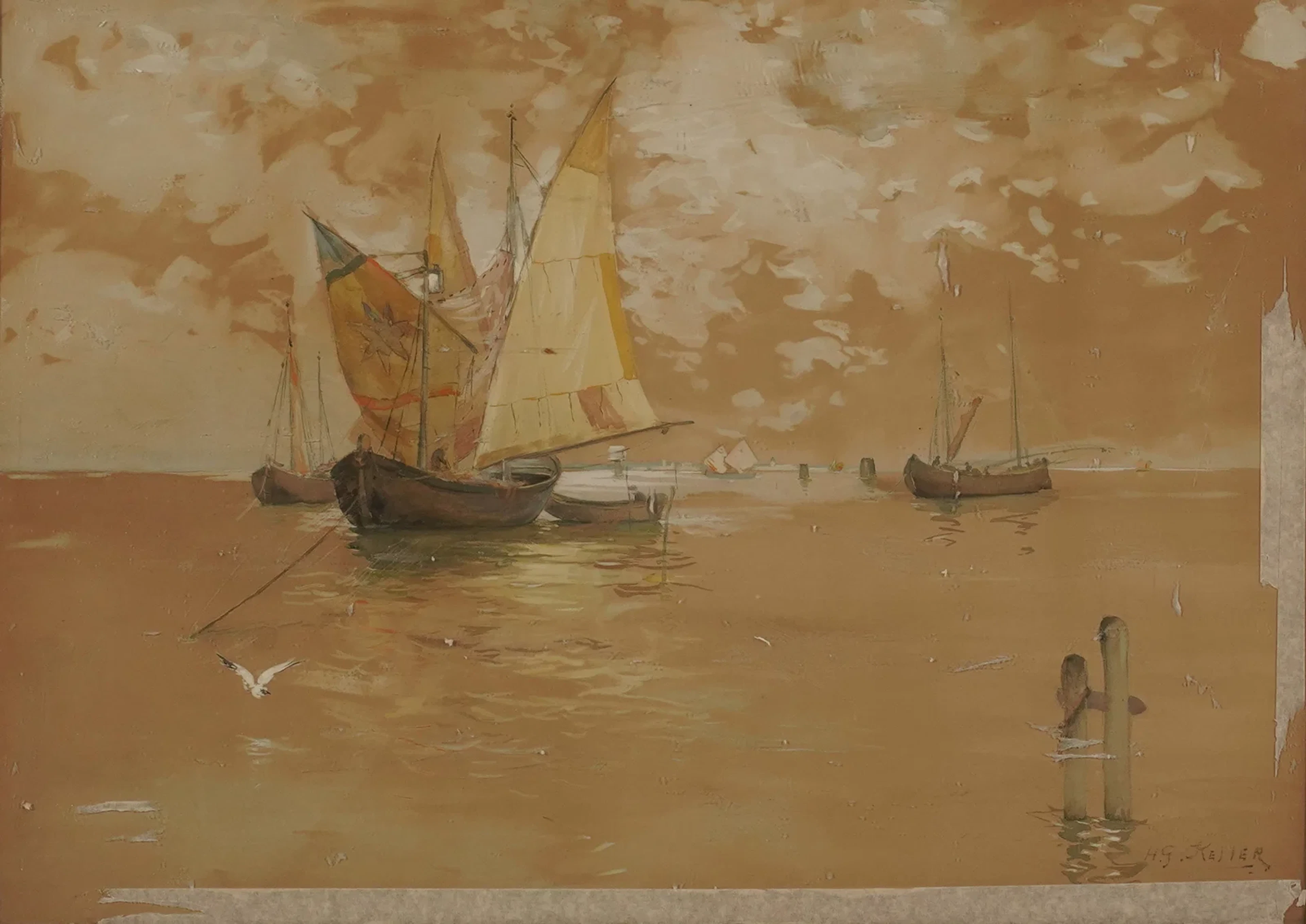 Sailboats in Harbor Scene