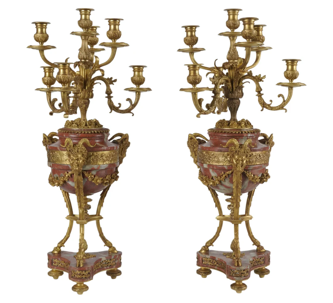 A Pair of French Louis XV-Style Marble Candelabra