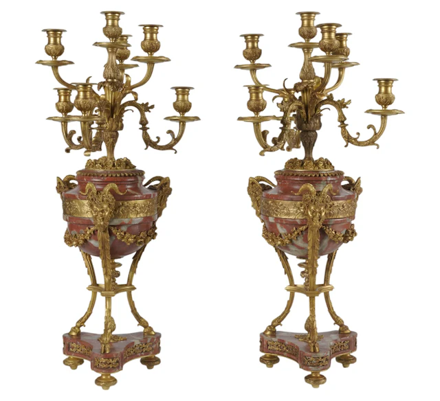 A Pair of French Louis XV-Style Marble Candelabra