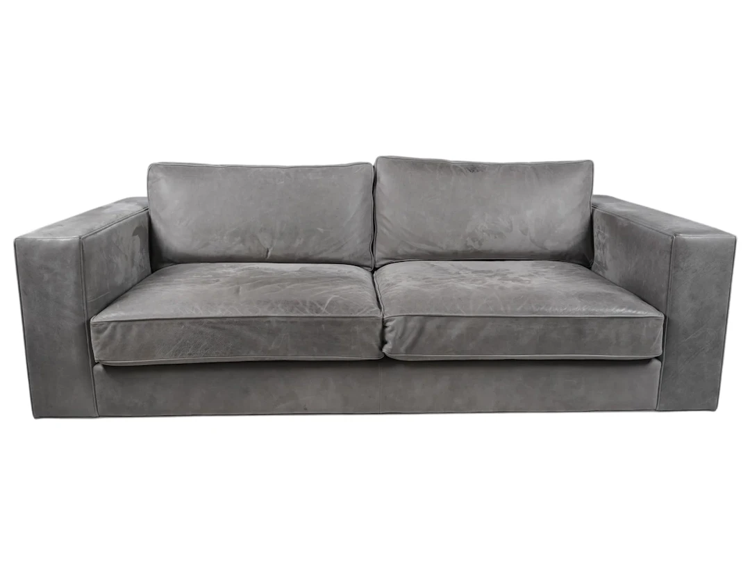 A Restoration Hardware Gray Leather Sofa