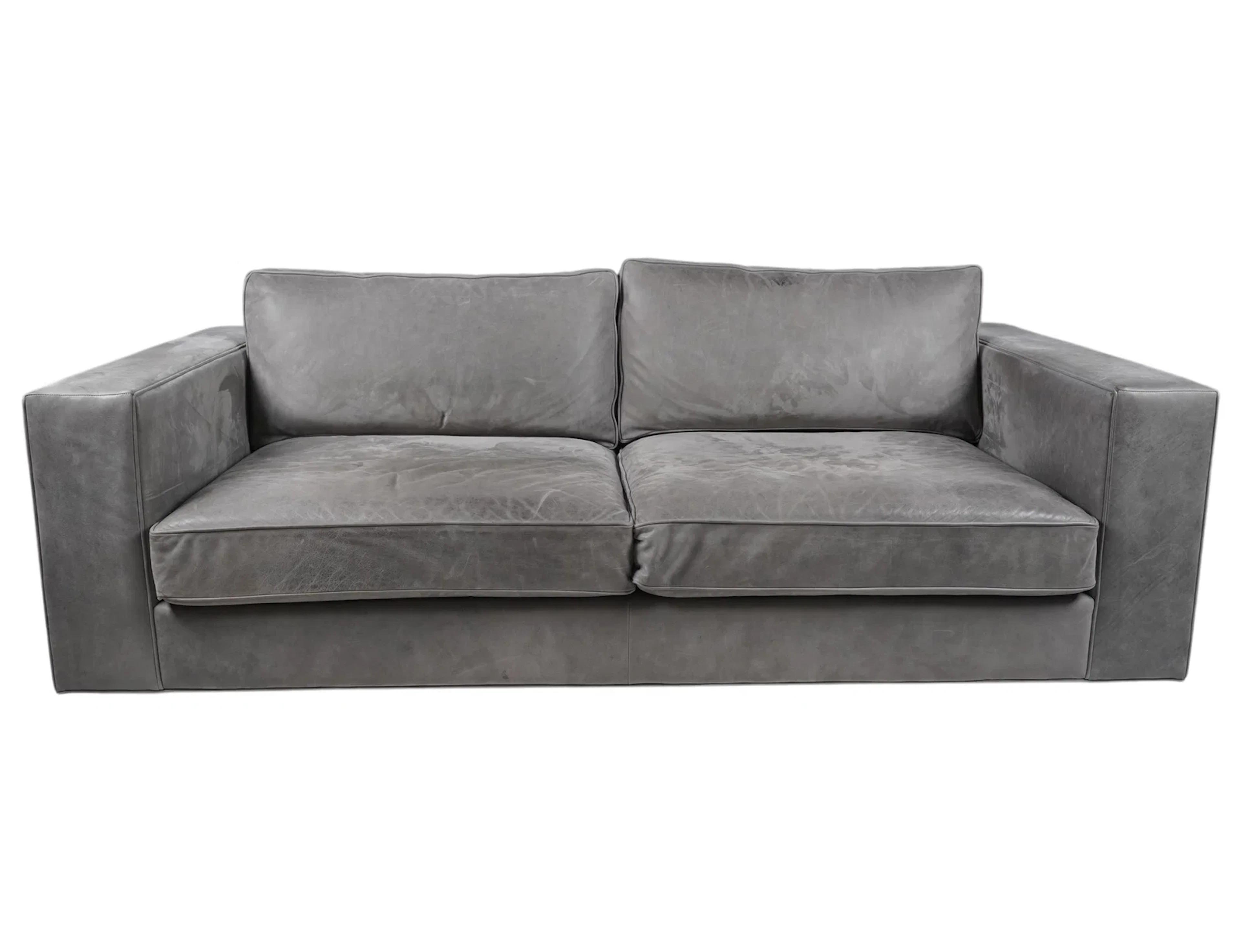 A Restoration Hardware Gray Leather Sofa