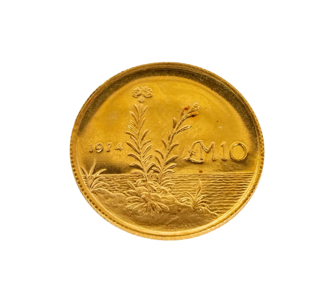 1974 Malta 10 Pounds Gold Coin