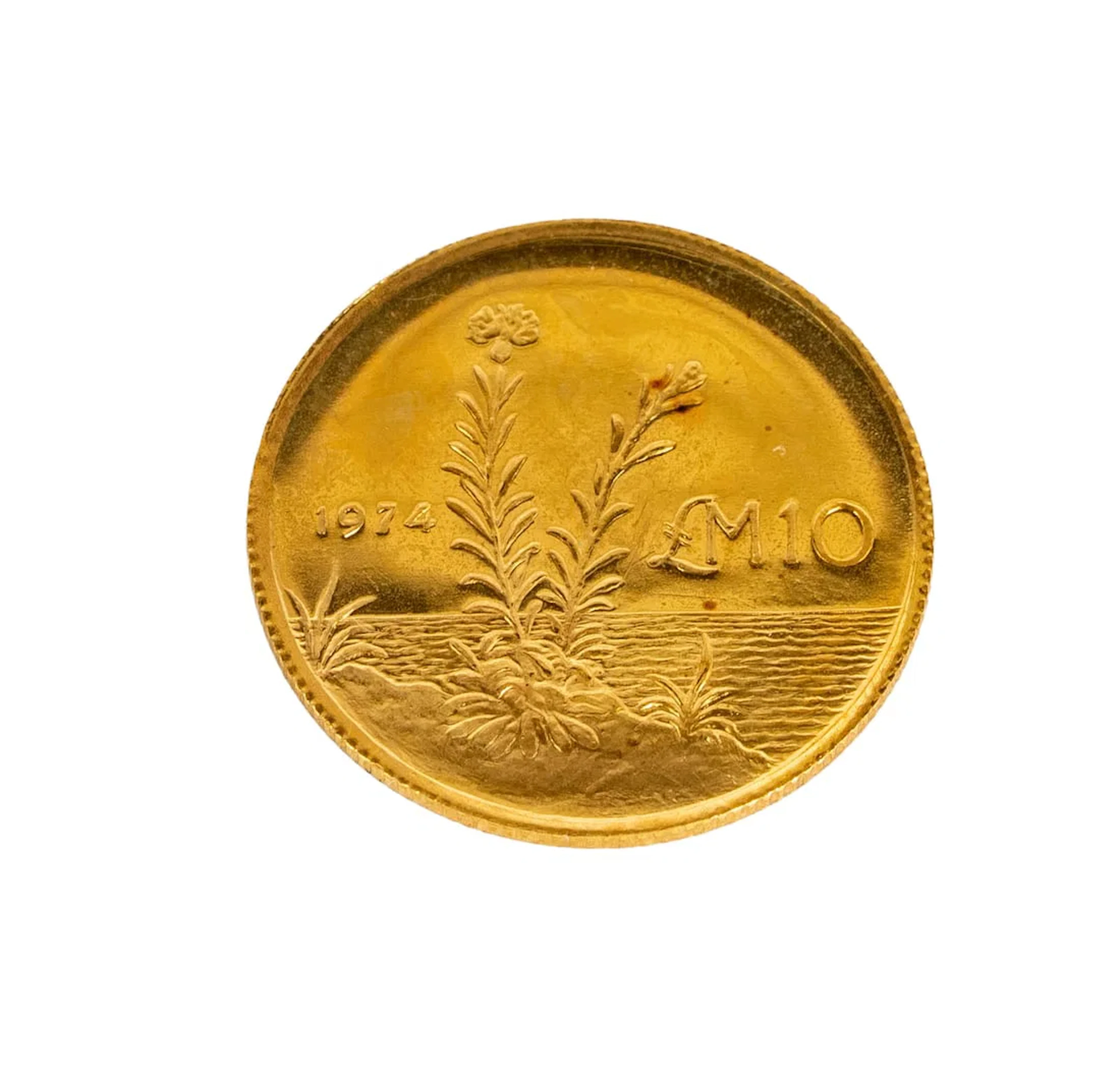 1974 Malta 10 Pounds Gold Coin
