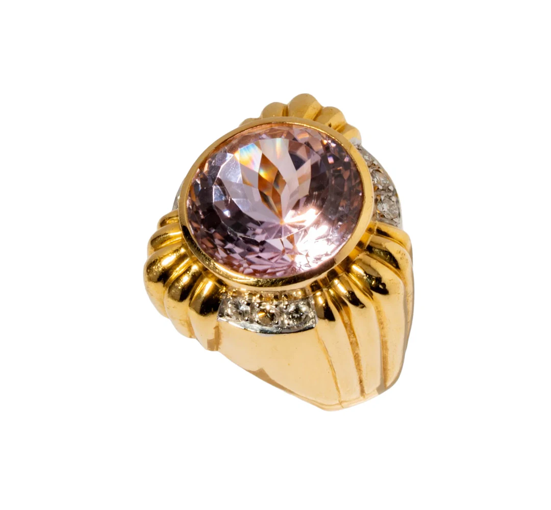 18 Karat Yellow Gold, Diamond and Kunzite Cocktail Ring