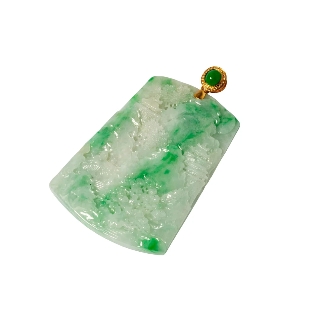 Landscape (Shansui) Jadeite and 18K Gold Pendant