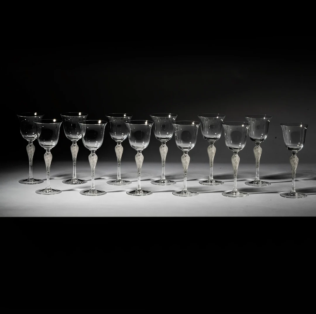Set of Twelve Igor Carl Faberge Crystal Wine Goblet Glasses