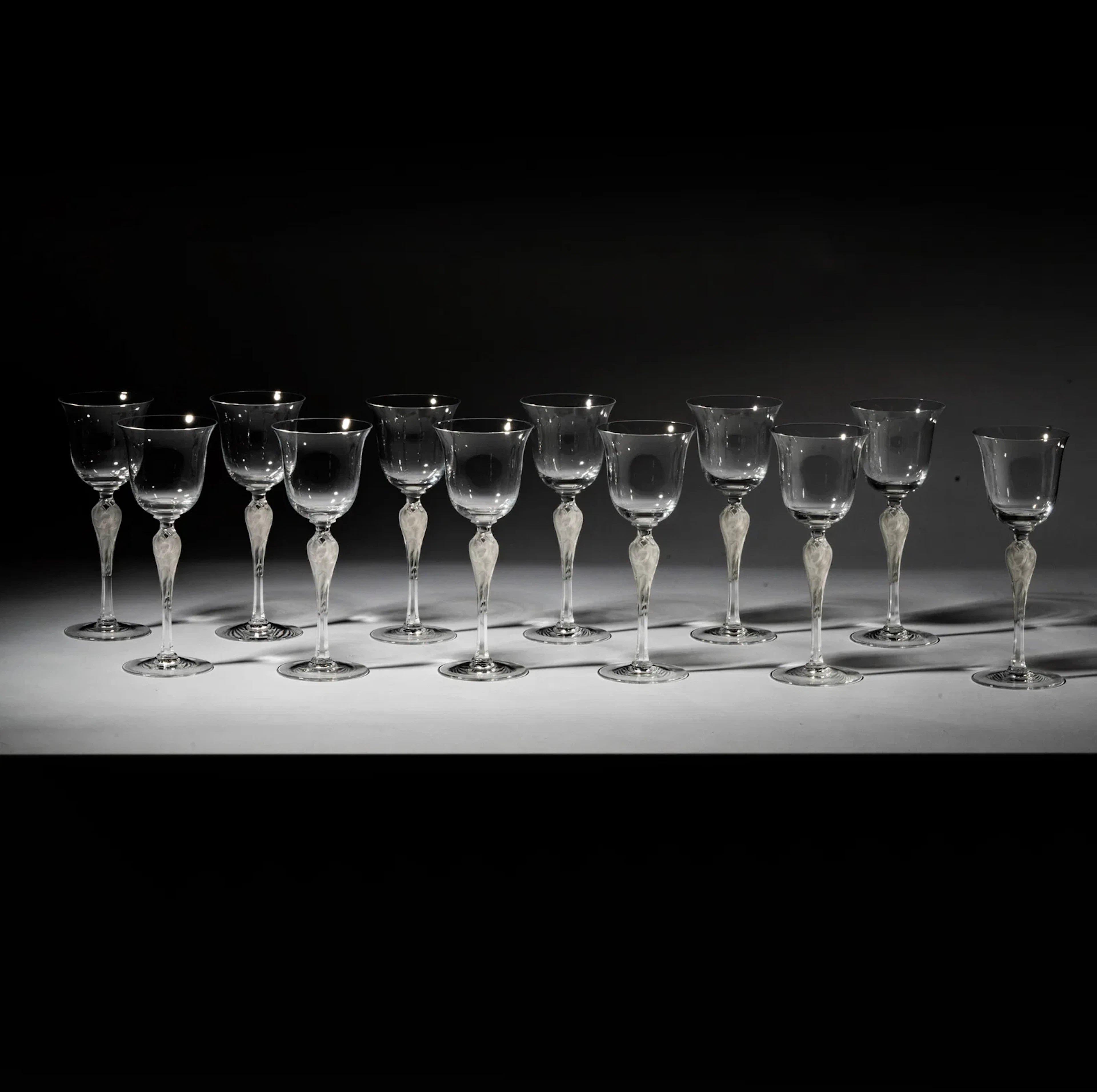 Set of Twelve Igor Carl Faberge Crystal Wine Goblet Glasses