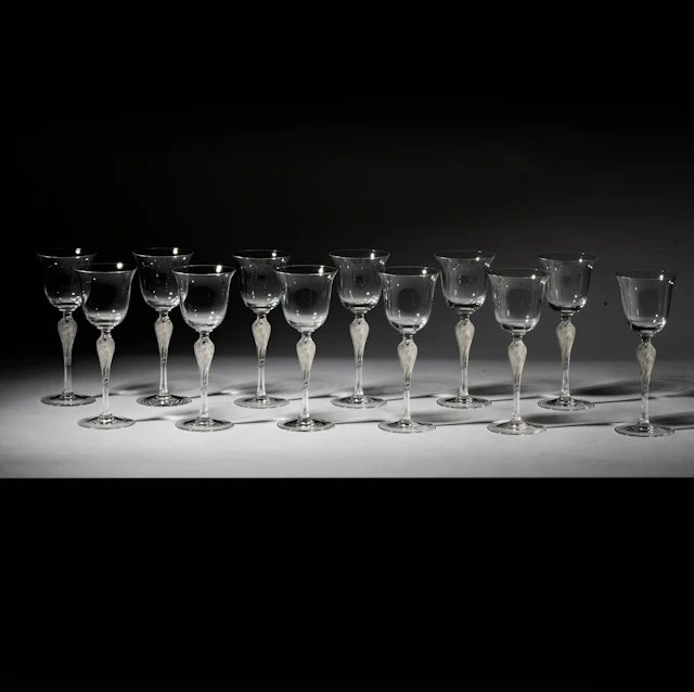 Set of Twelve Igor Carl Faberge Crystal Wine Goblet Glasses