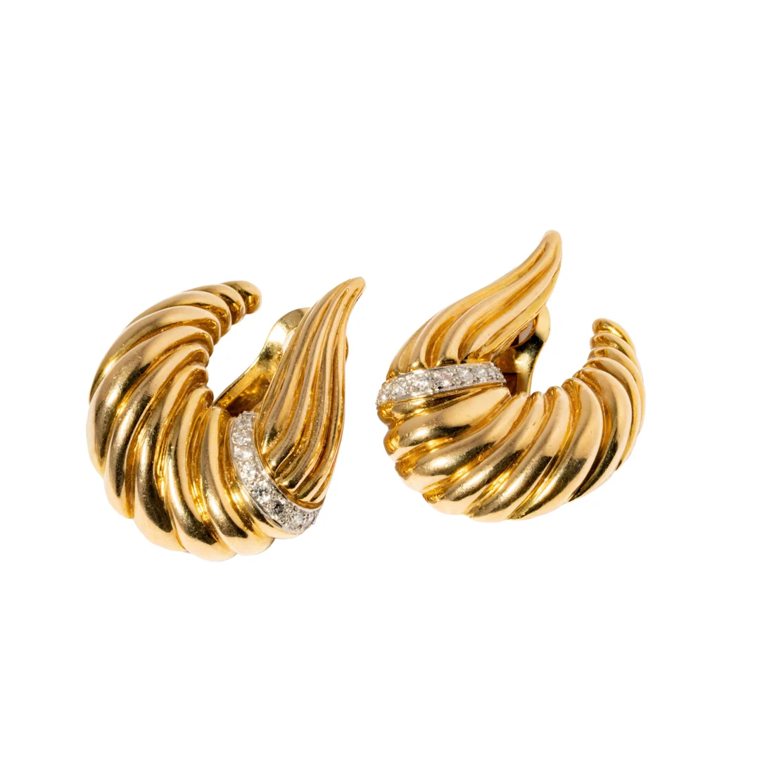 18-Karat Yellow and White Gold Diamond Clip Earrings