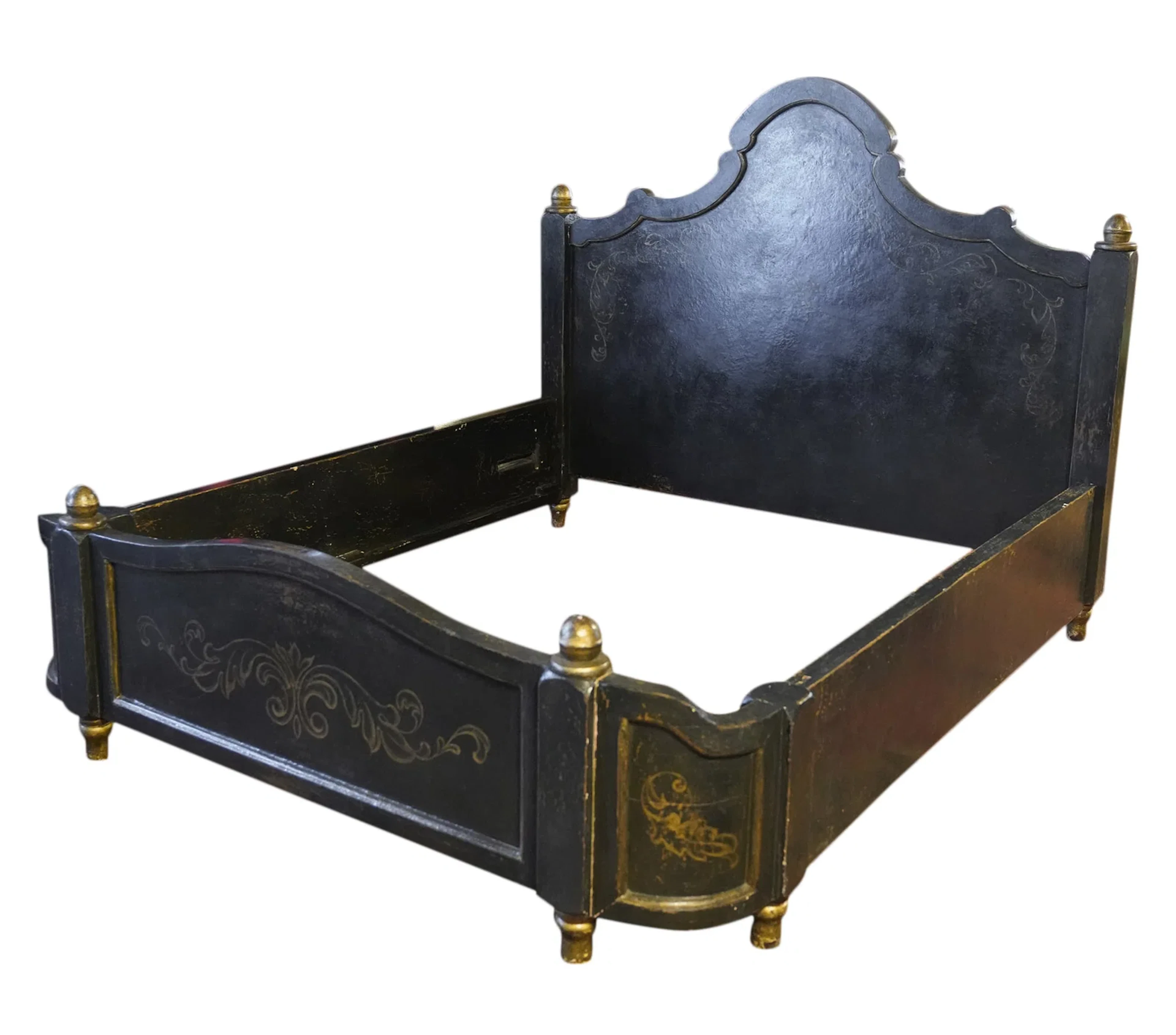 An Italian-Style Giltwood and Painted Bed