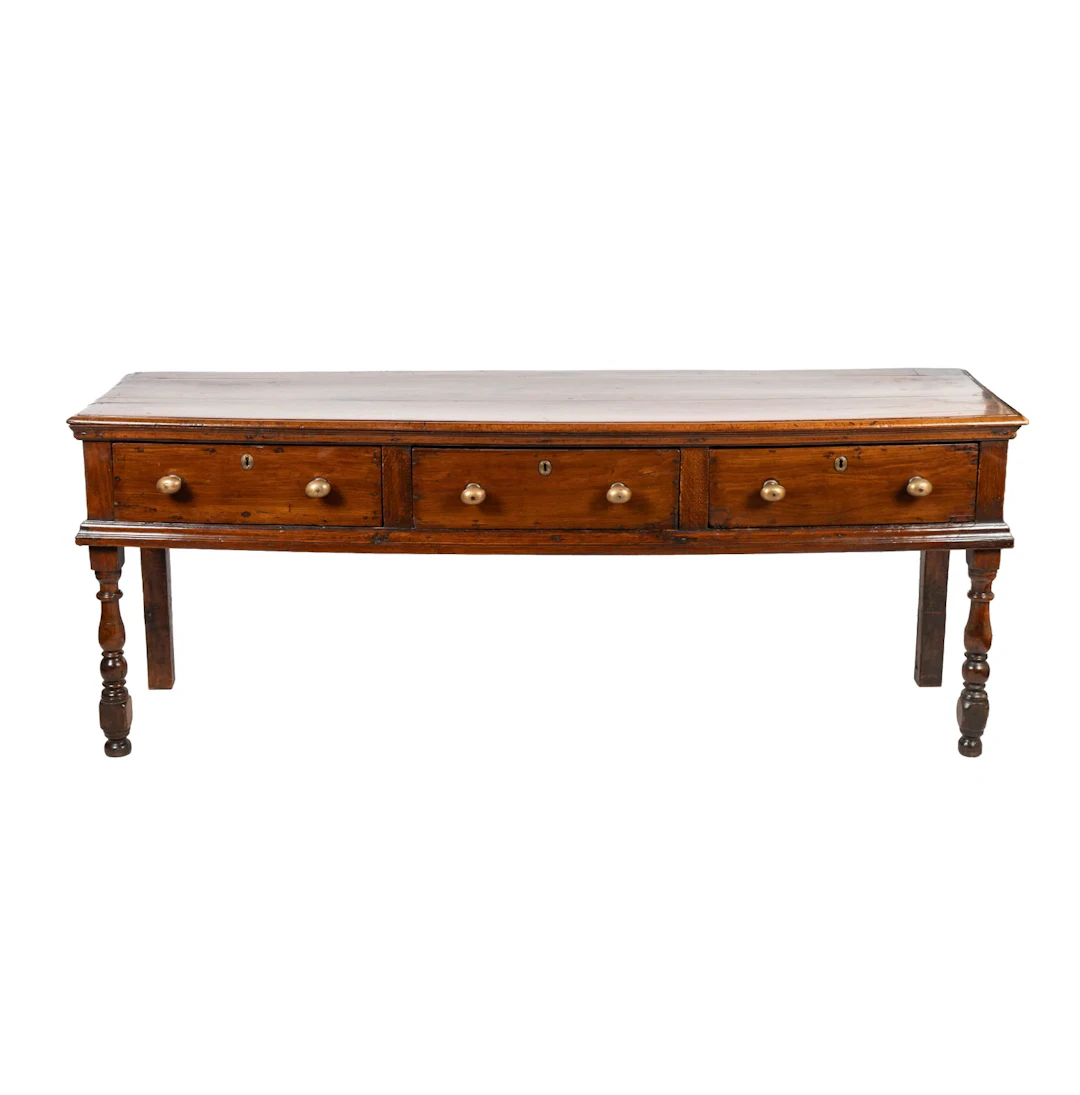 English Wood and Brass Hall Table