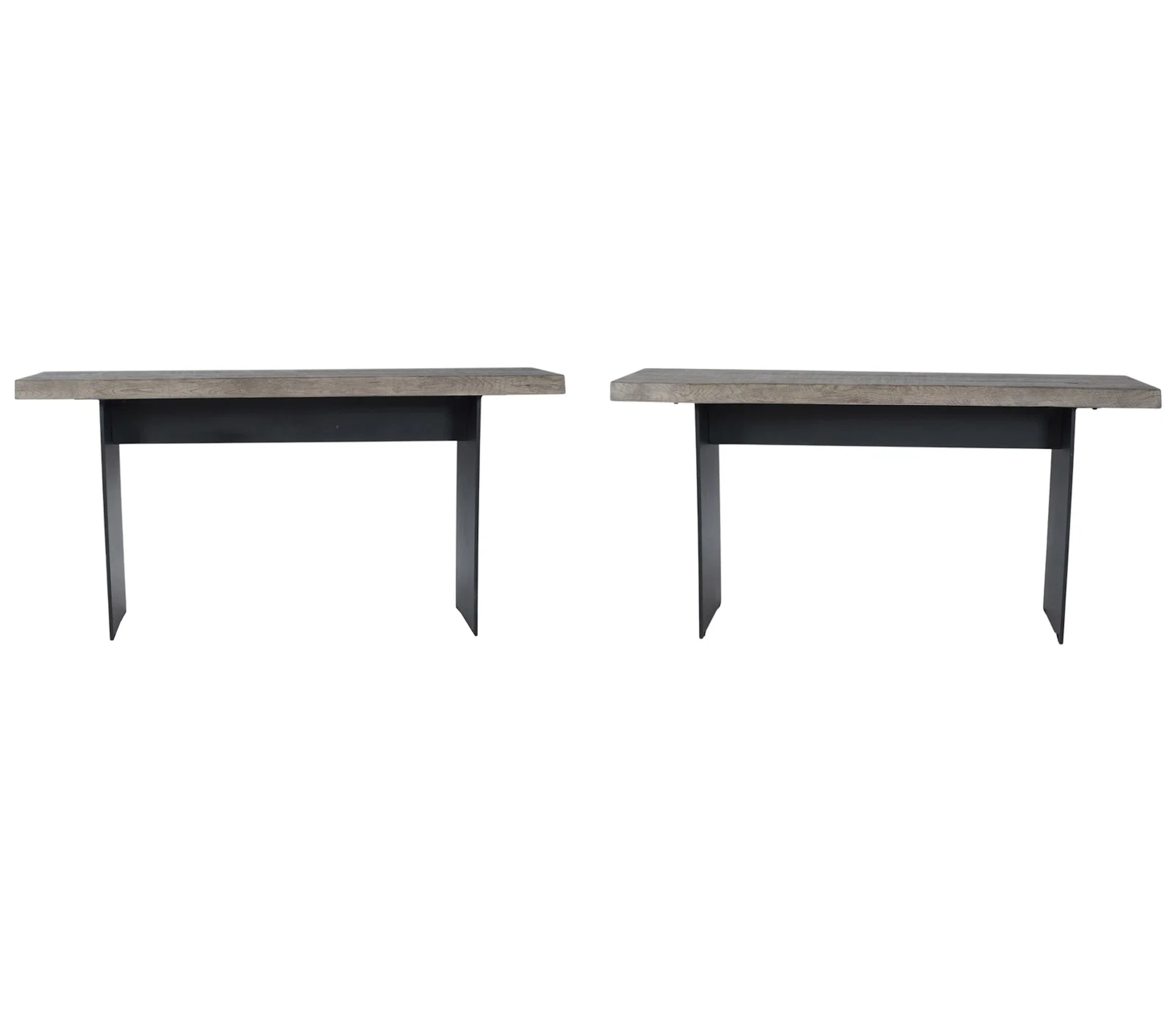 Pair of Restoration Hardware Wood and Metal Consoles