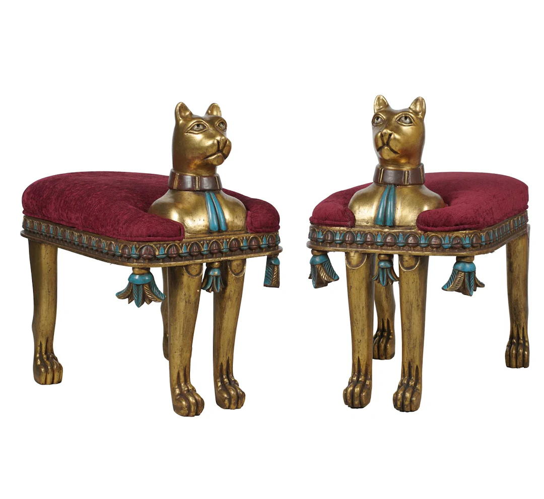 A Pair of Egyptianesque Wood Carved Benches