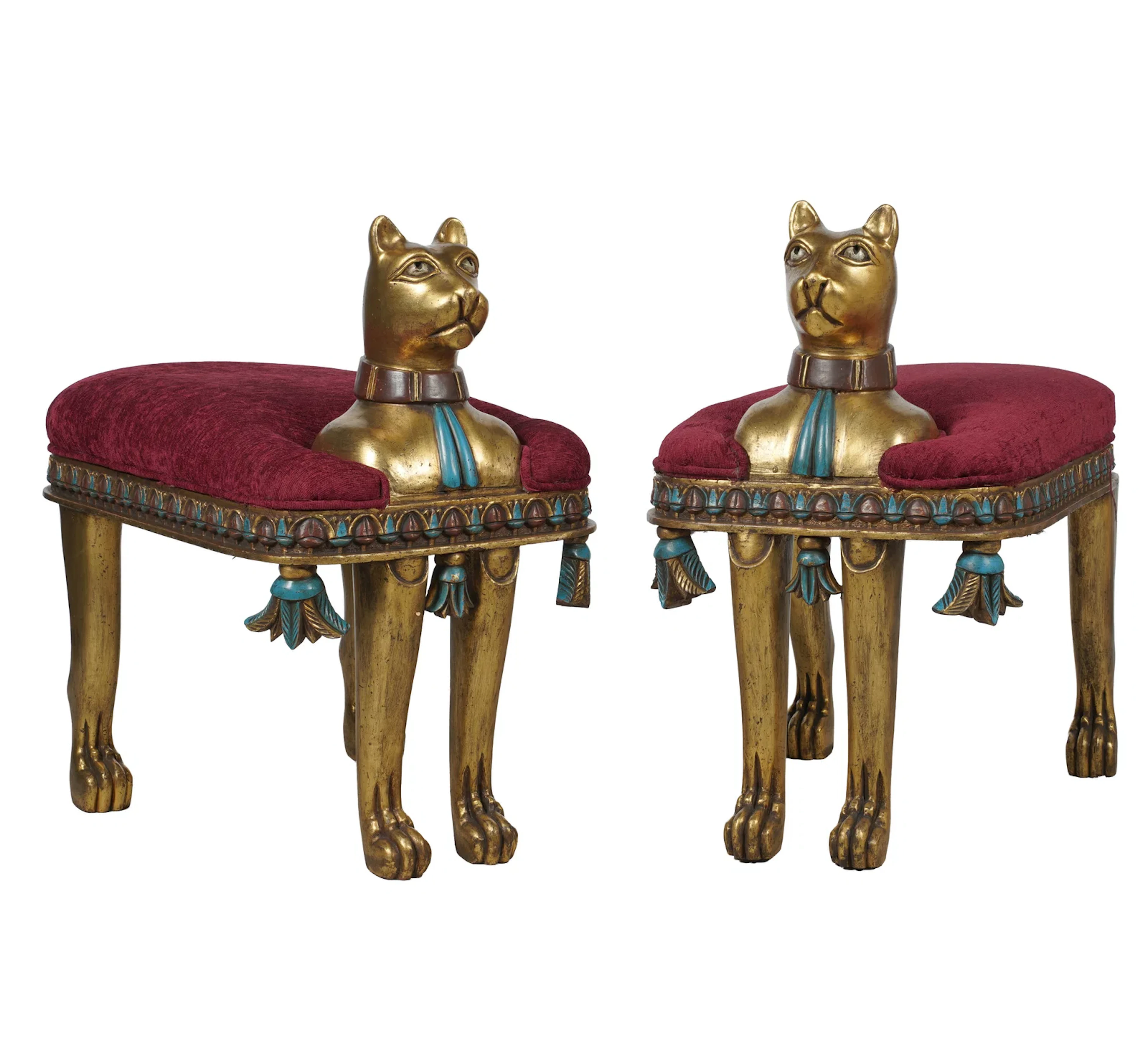A Pair of Egyptianesque Wood Carved Benches