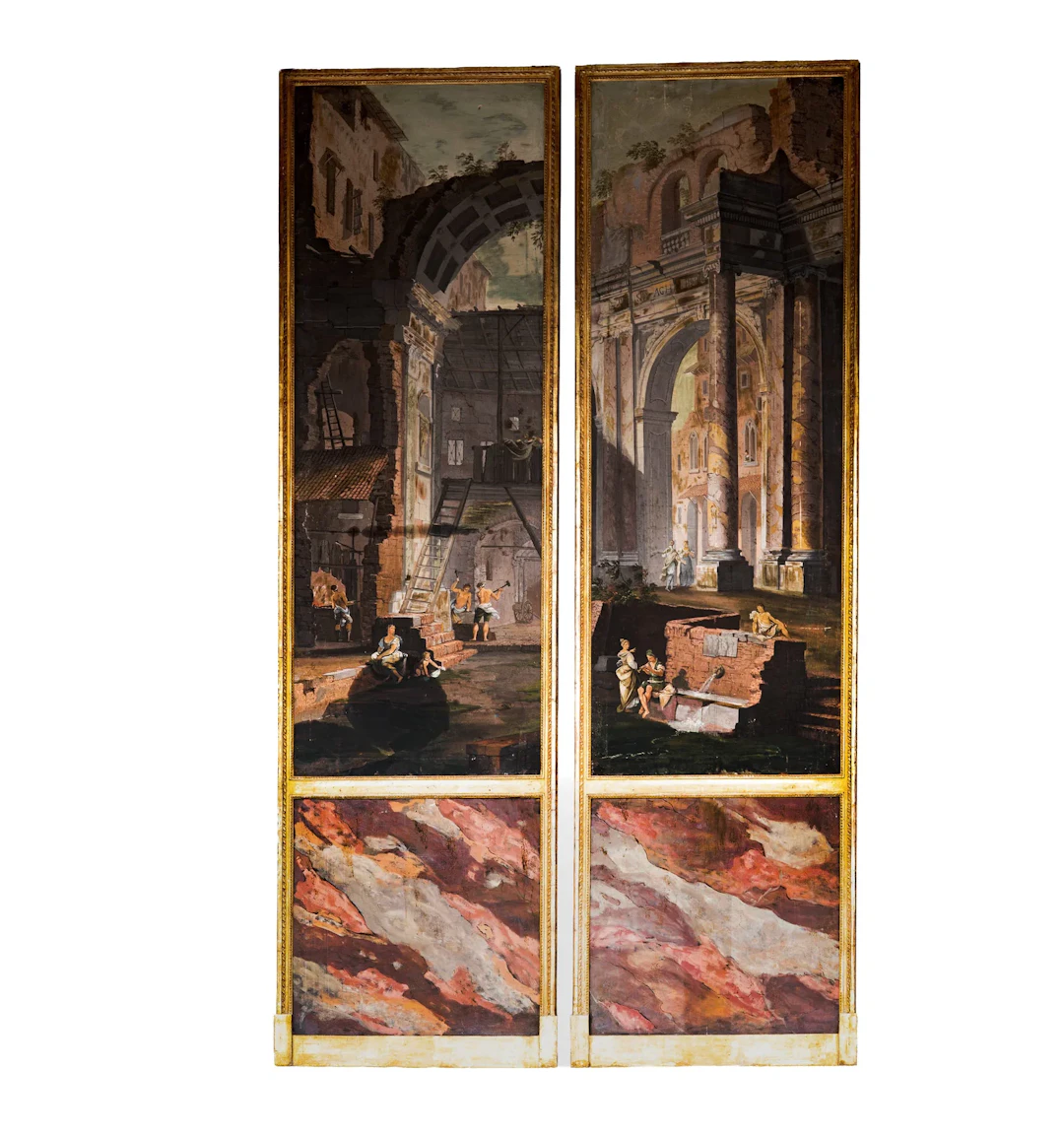 A Pair of Antique Italian Capriccio Scene Landscapes