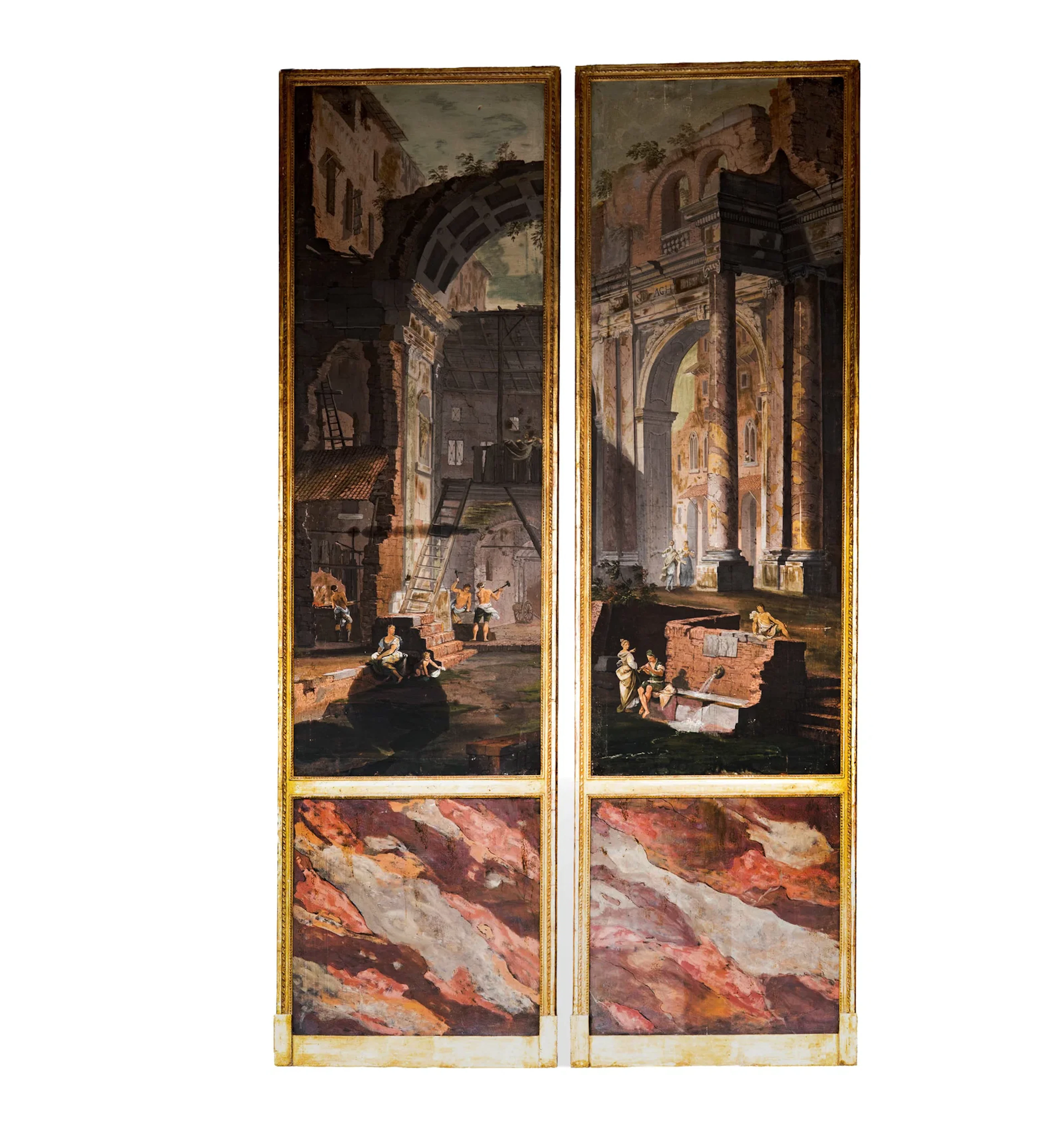 A Pair of Antique Italian Capriccio Scene Landscapes