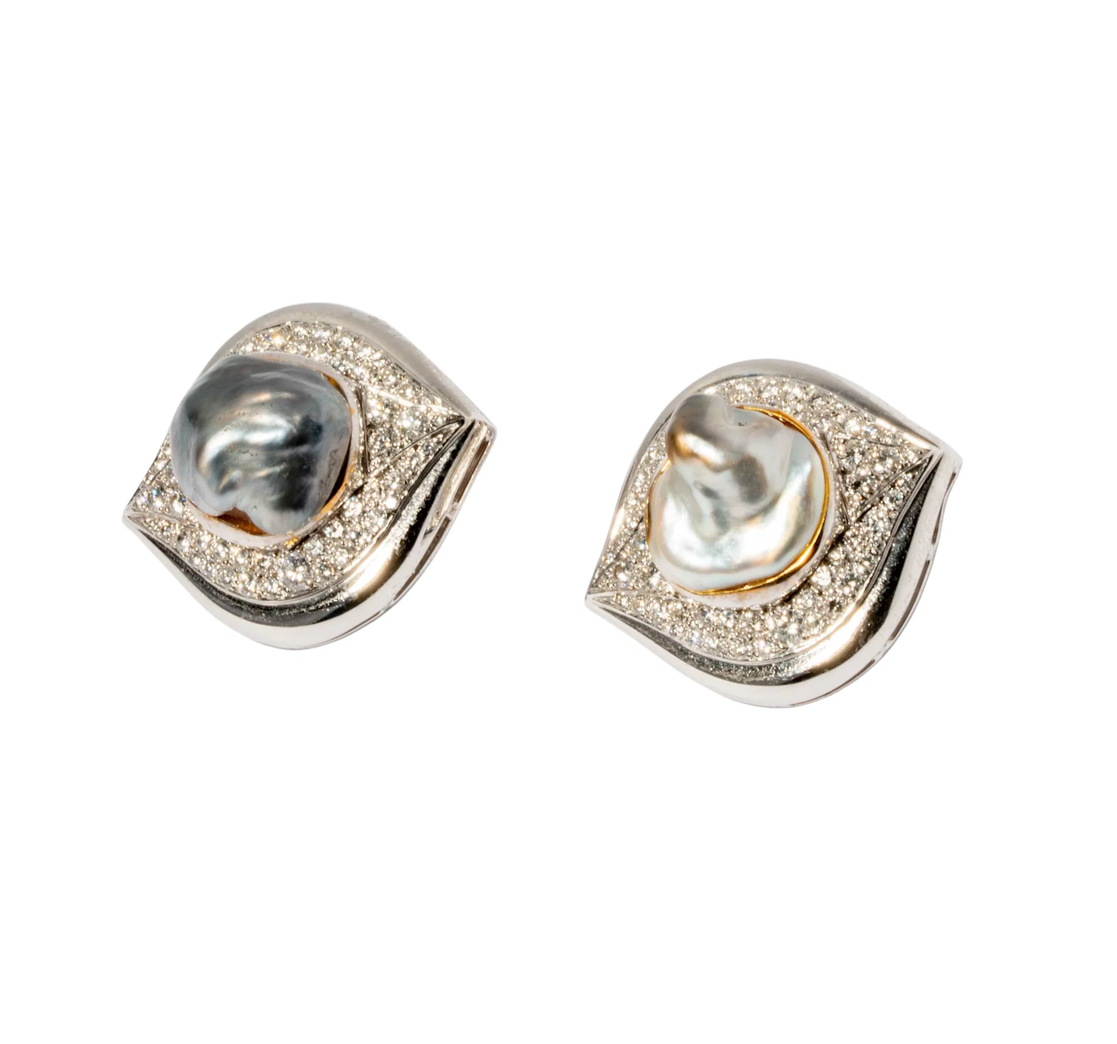 Gem Lock 18 Karat White Gold, Diamond, Tahitian Keshi Cultured Pearl
