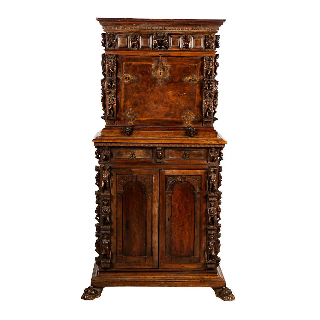 An Italian Baroque-Style Carved Walnut Secretary Cabinet