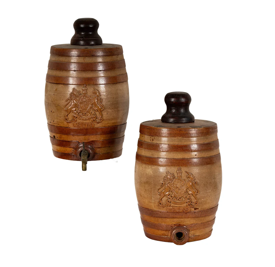 Two Doulton Lambeth Glazed Stoneware Barrels