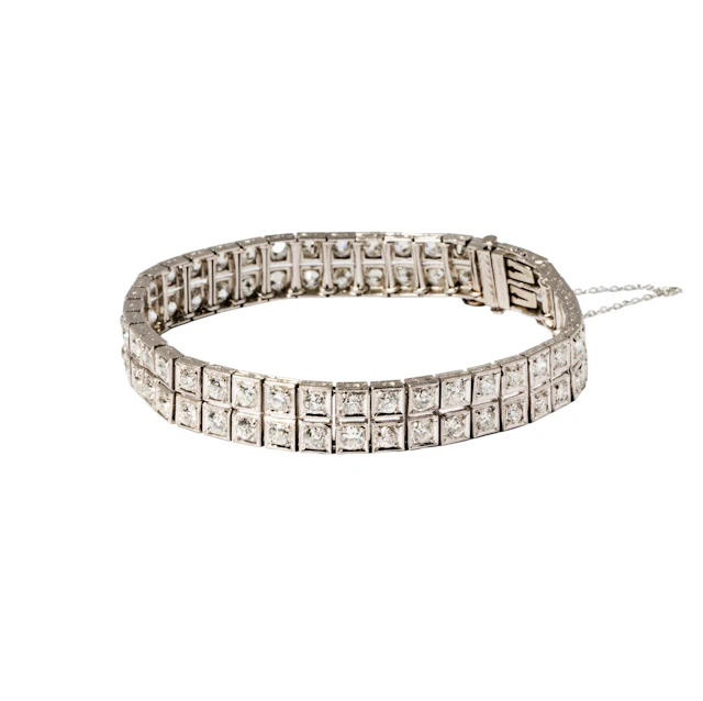 Platinum Art Deco Double Row Diamond Bracelet