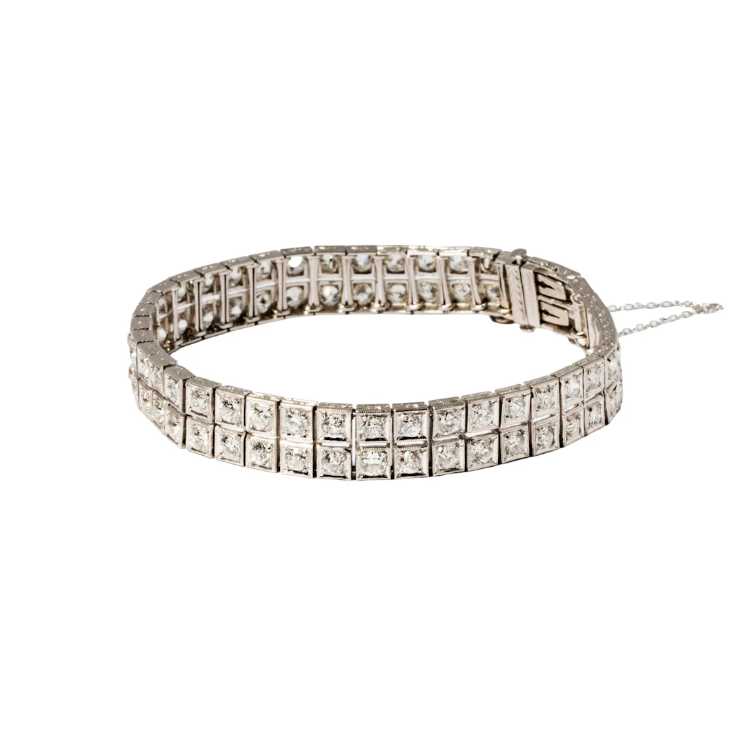 Platinum Art Deco Double Row Diamond Bracelet