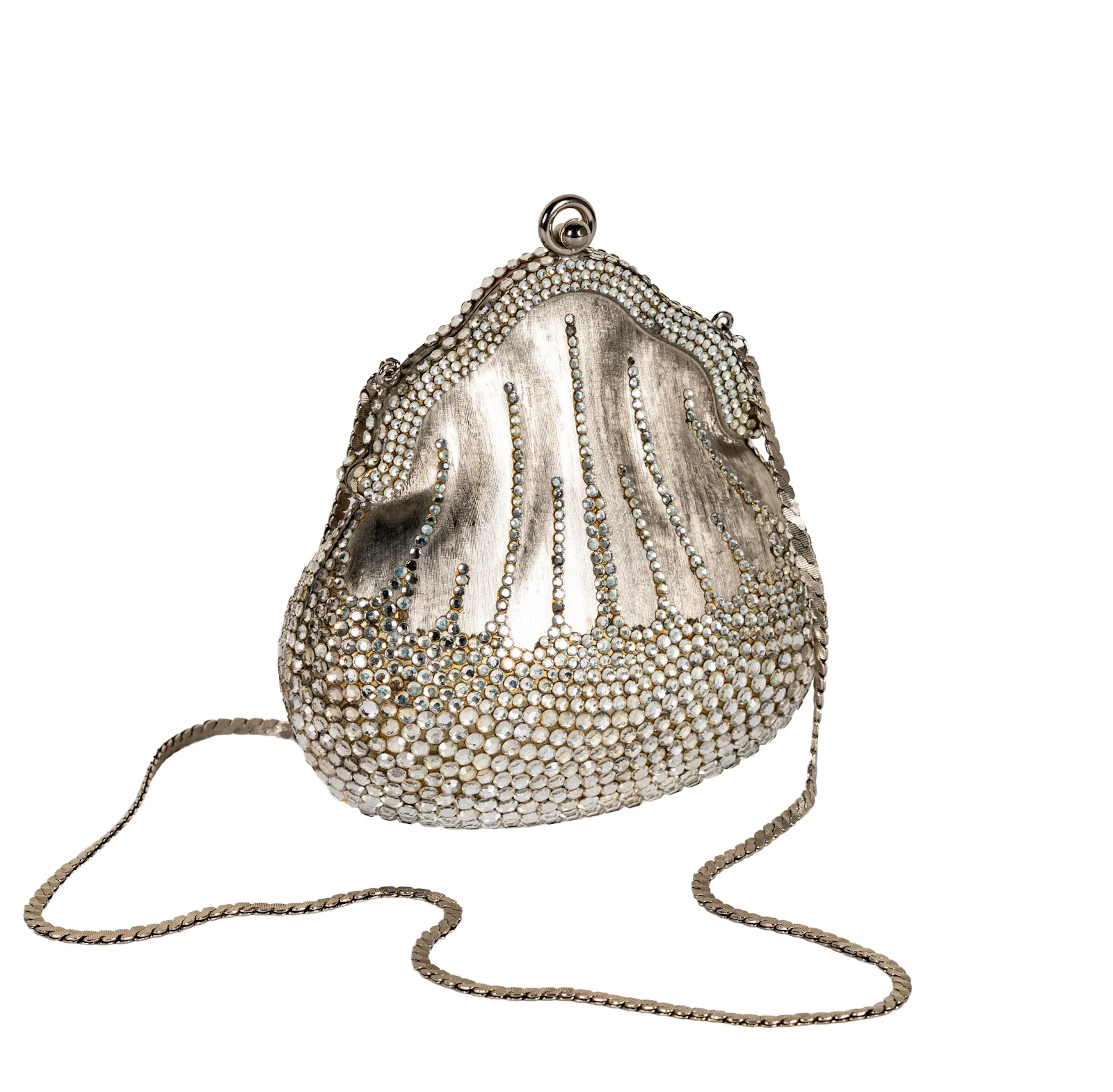 Judith Leiber Silver Colored Rhinestone 'Chatelaine' Minaudiere