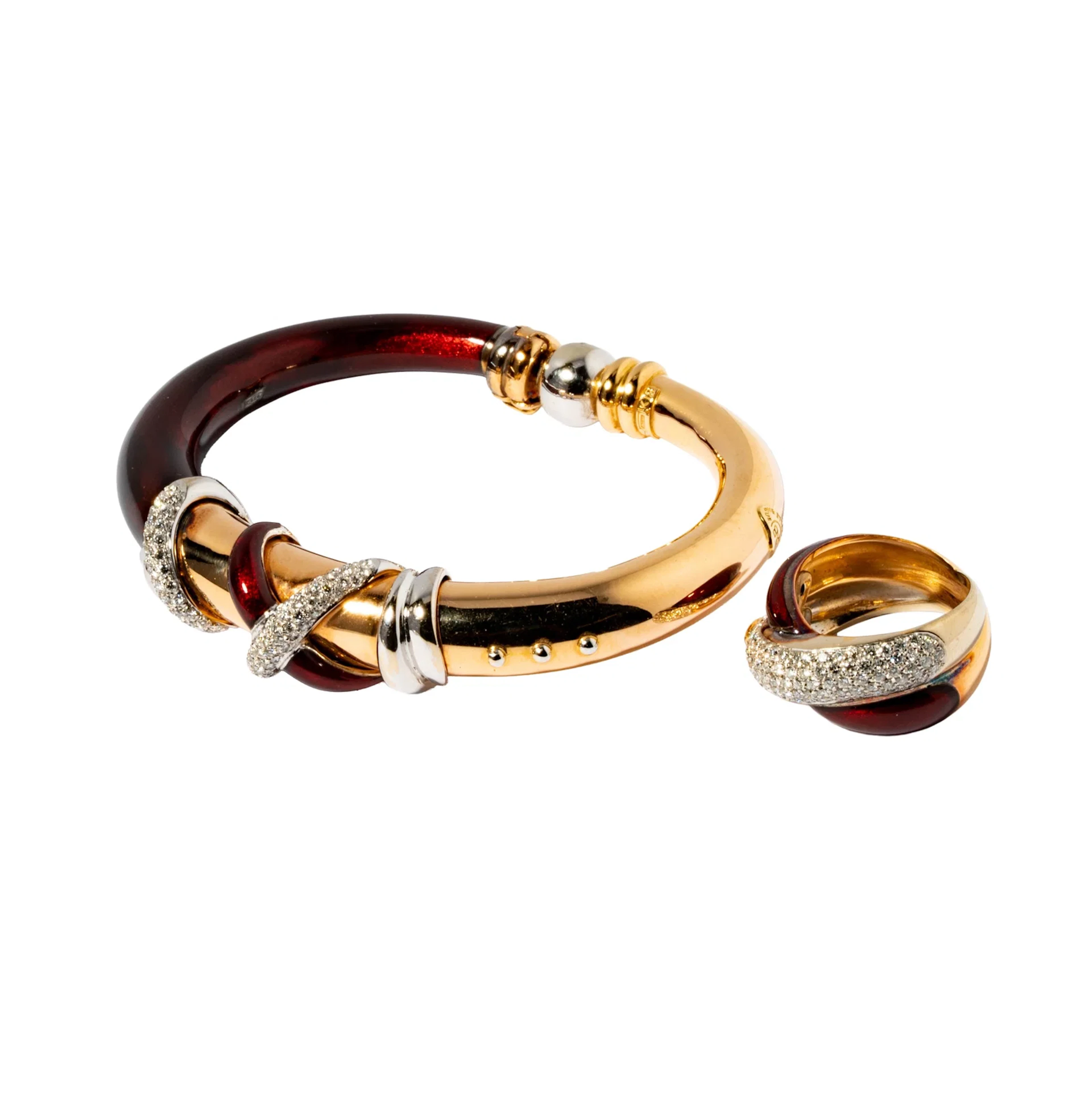 Nouvelle Bague 18 Karat Yellow Gold and Silver, Enamel and Diamond
