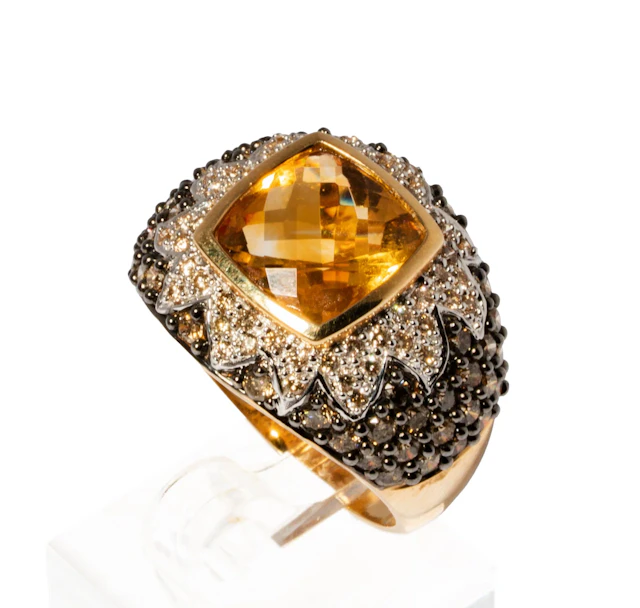 14-Karat Yellow and White Gold Citrine and Champagne Diamond Ring