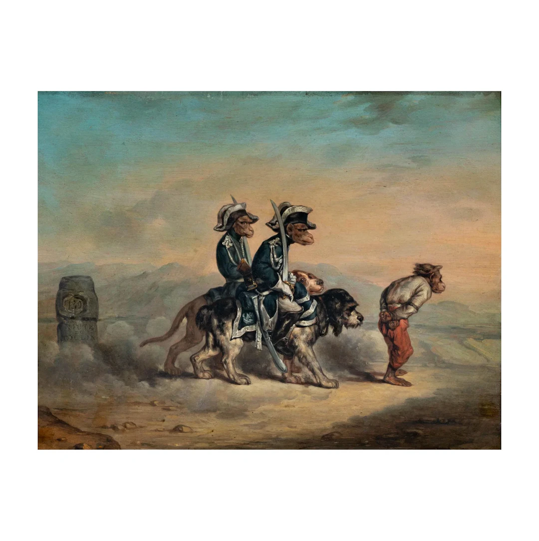 Alexandre-Gabriel Decamps, French 1803-1860, Two Monkeys Dressed as Officers