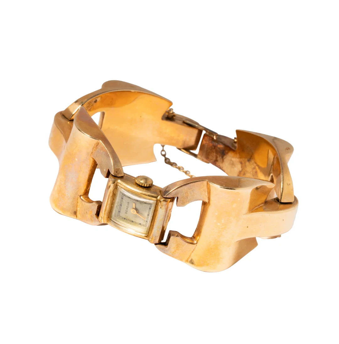 Geneva 14-Karat Rose Gold Retro Wide Link Bracelet Watch