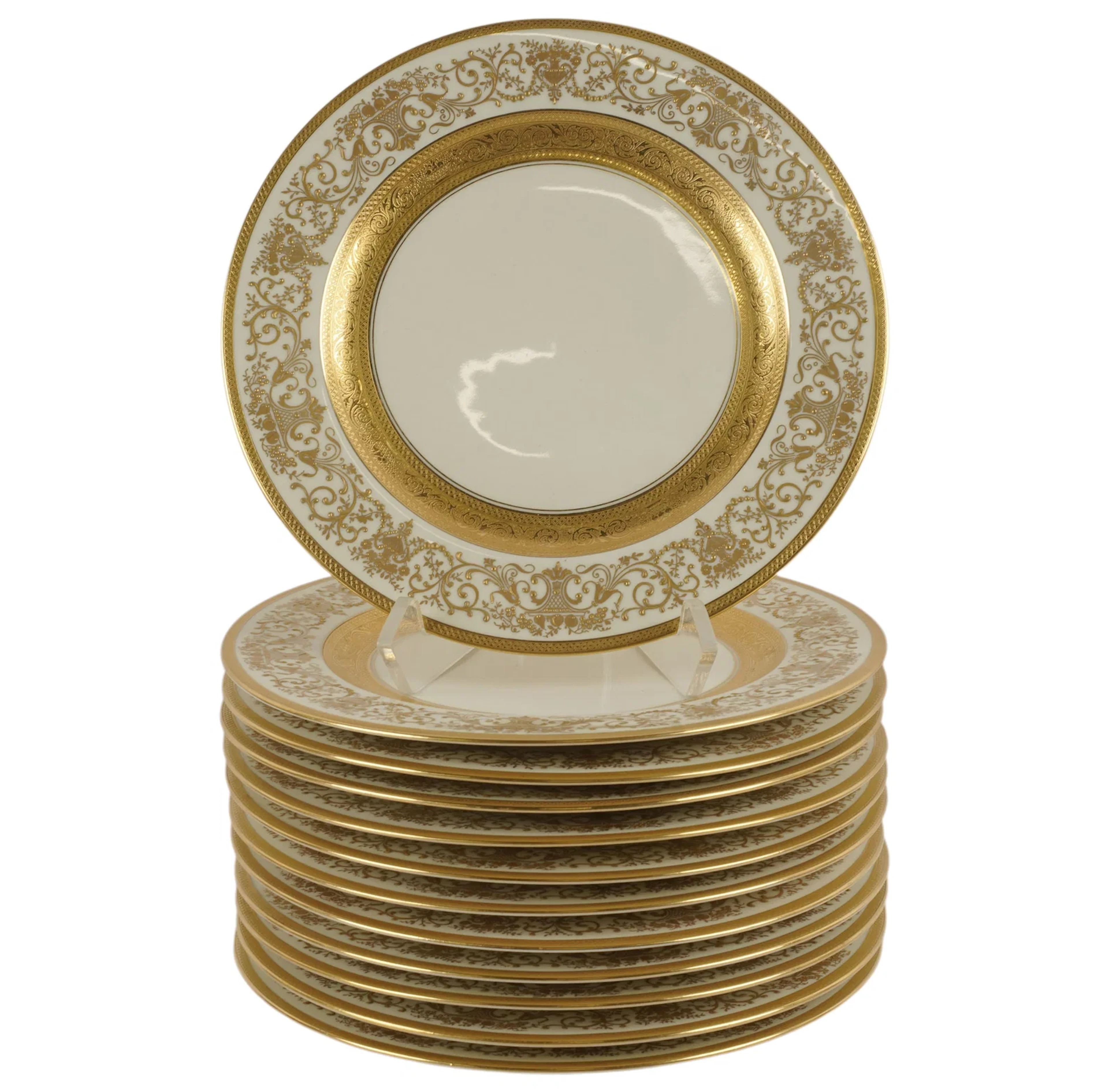 A Set of Black Night Gold Encrusted Dinner Plates