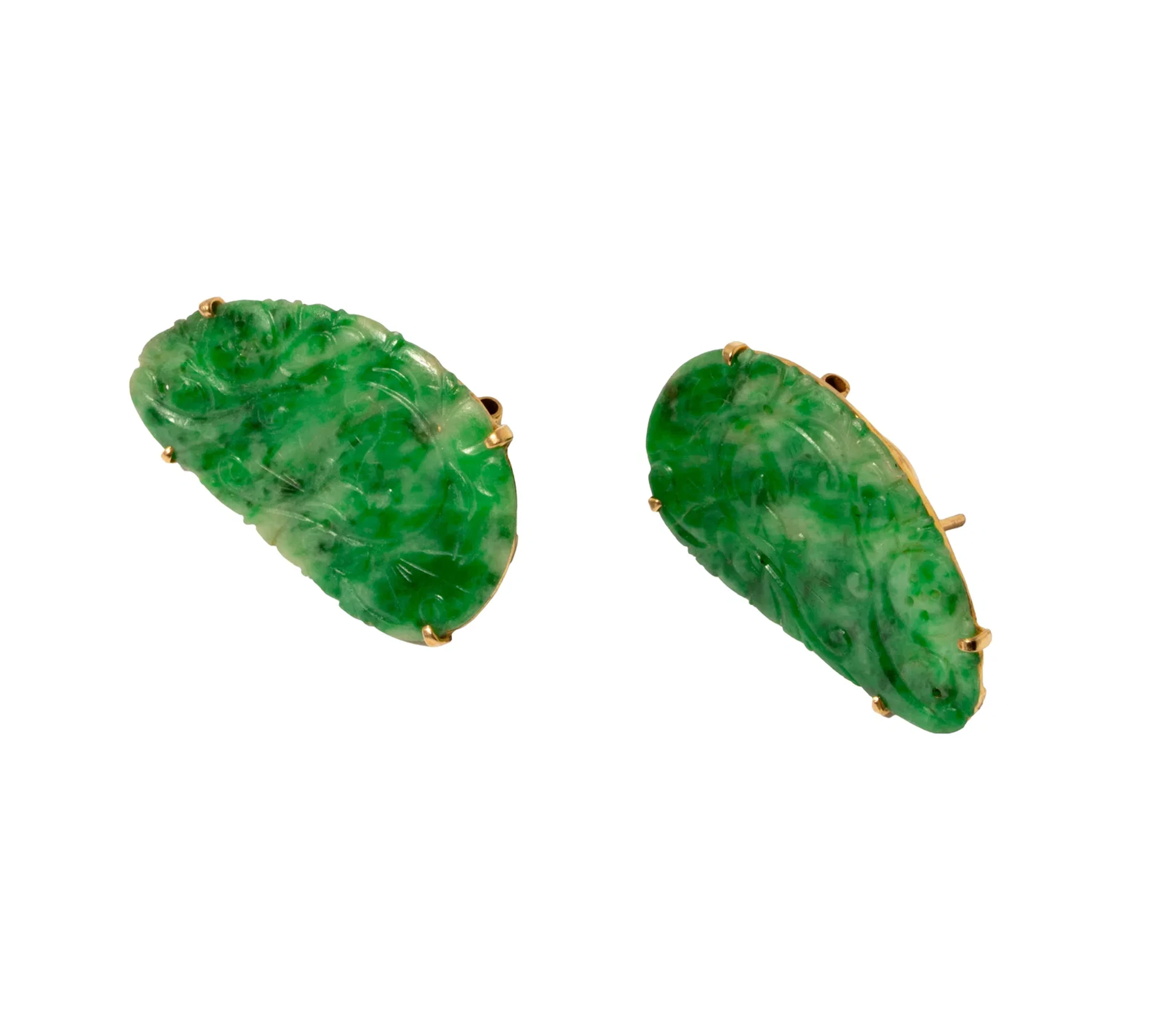 14 Karat Yellow Gold Jade Earrings