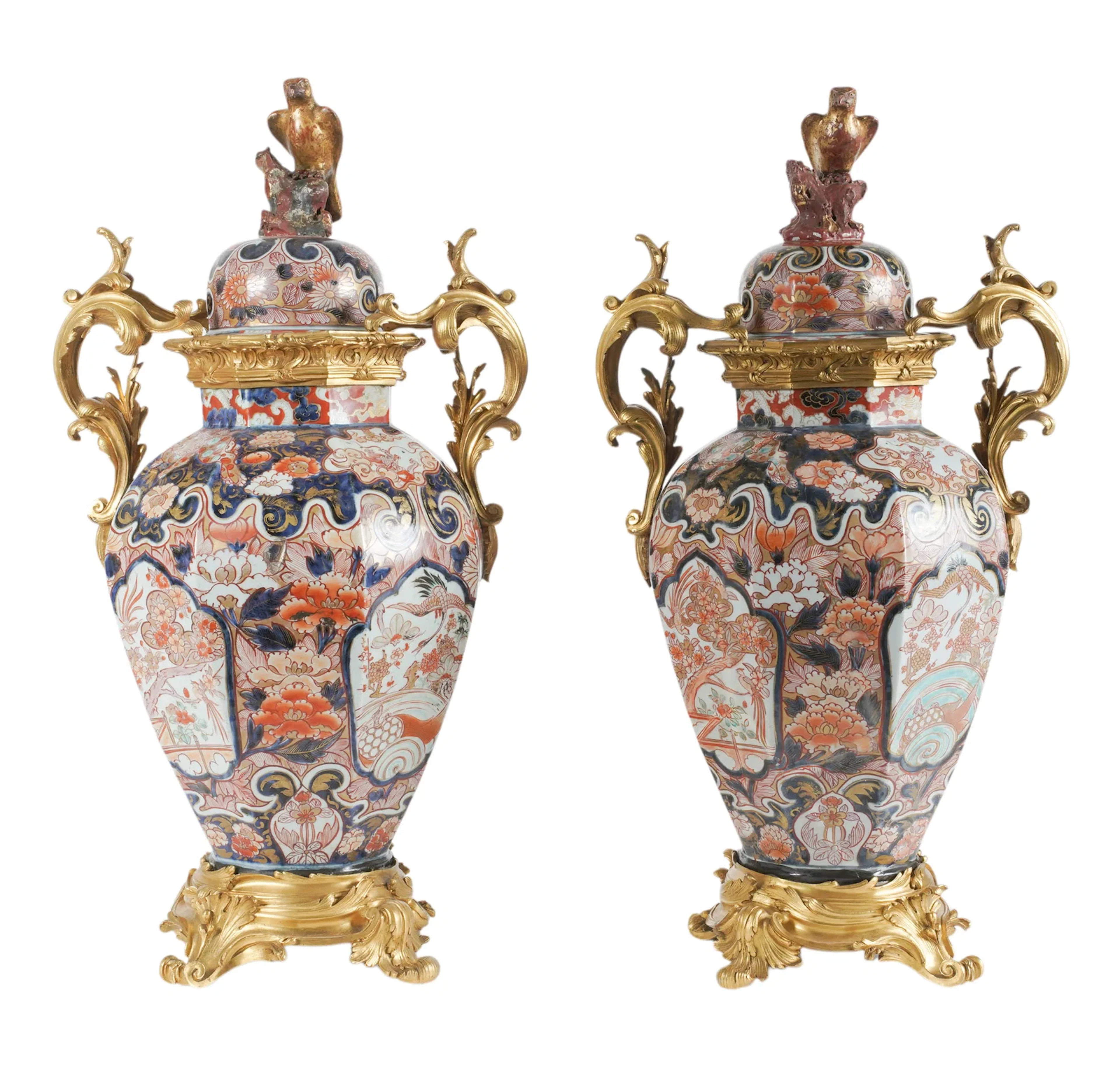 A Pair of Japanese Imari Porcelain Covered Jars