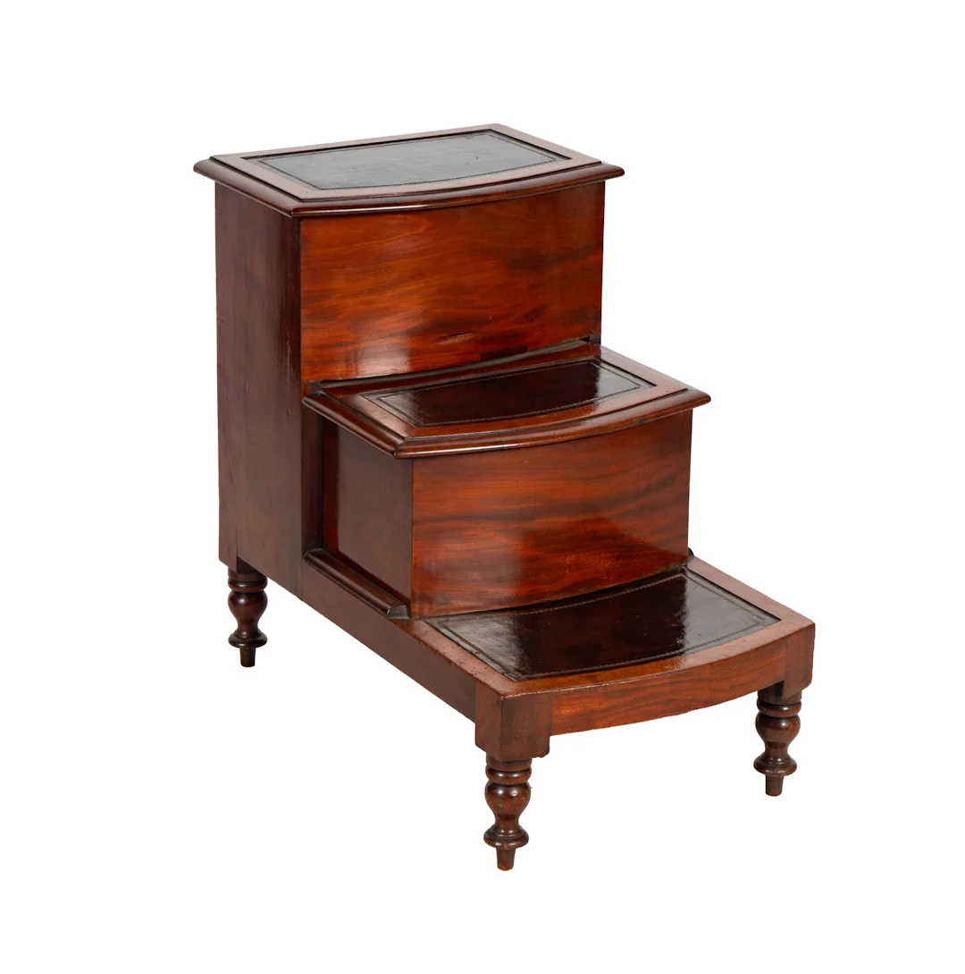 English Mahogany and Leather Bedroom Steps