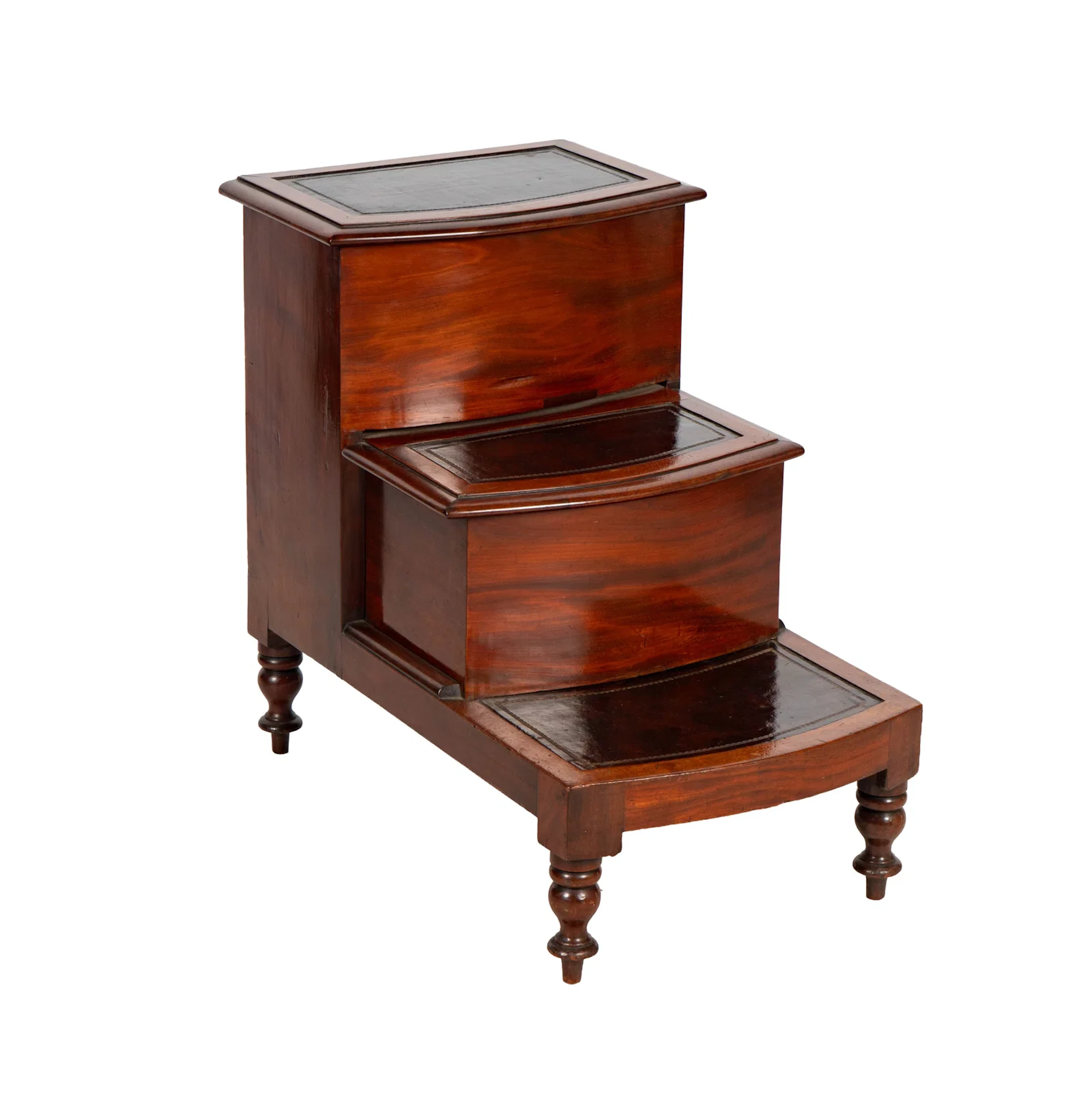 English Mahogany and Leather Bedroom Steps