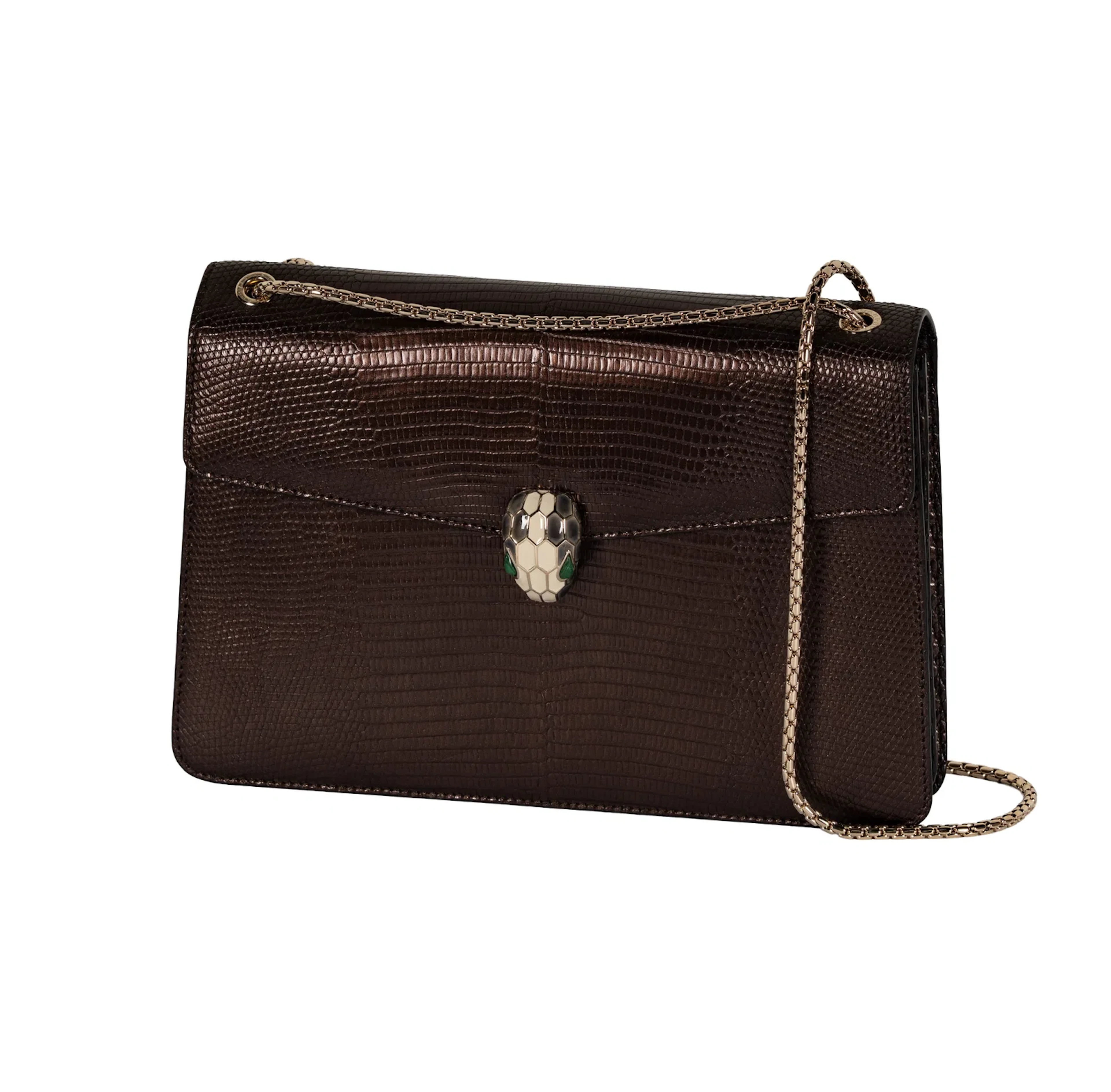 Bulgari 'Serpenti Forever' Brown Embossed Leather Bag