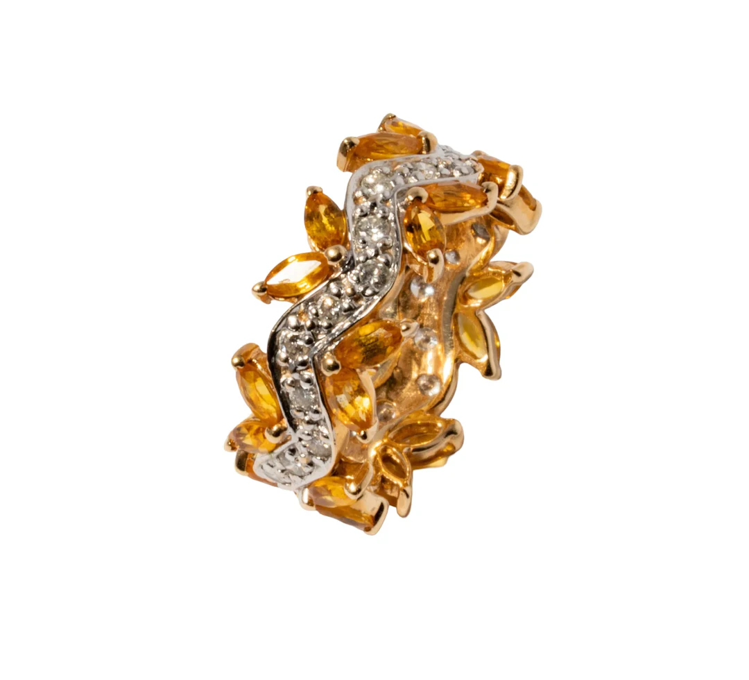 14 Karat Yellow Gold Diamond and Sapphire Ring