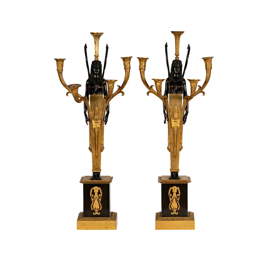 A Pair of French Empire Gilt and Patinated Bronze Egyptian Revival