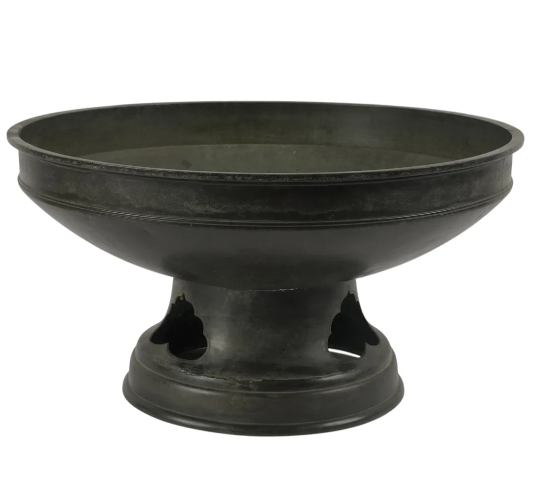 An Asian Bronze Flower Center with a Dark Brown Patina