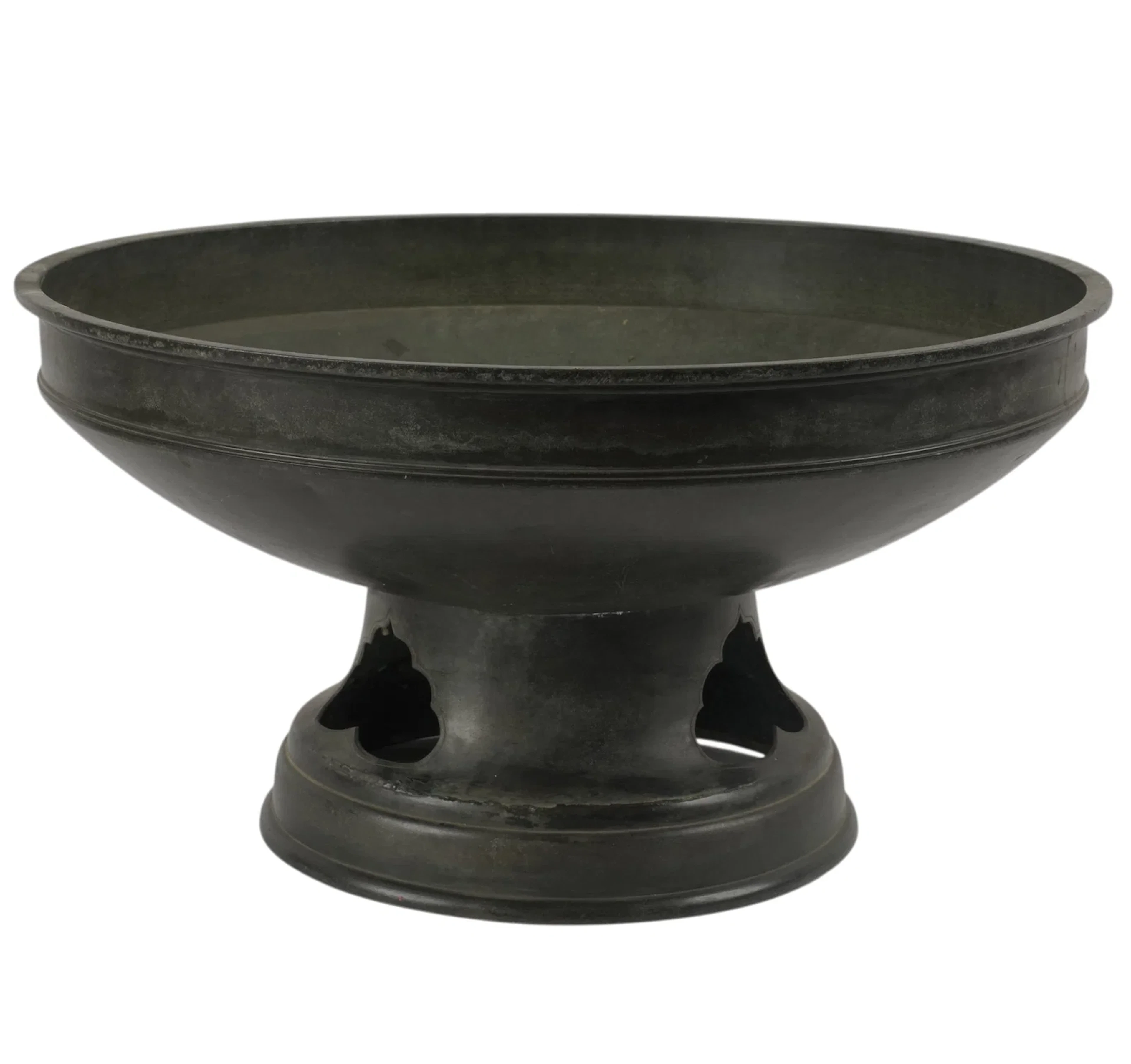 An Asian Bronze Flower Center with a Dark Brown Patina