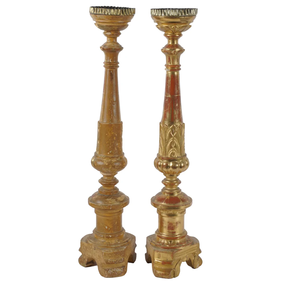 Pair of Baroque-Style Gilt Wood Candlesticks