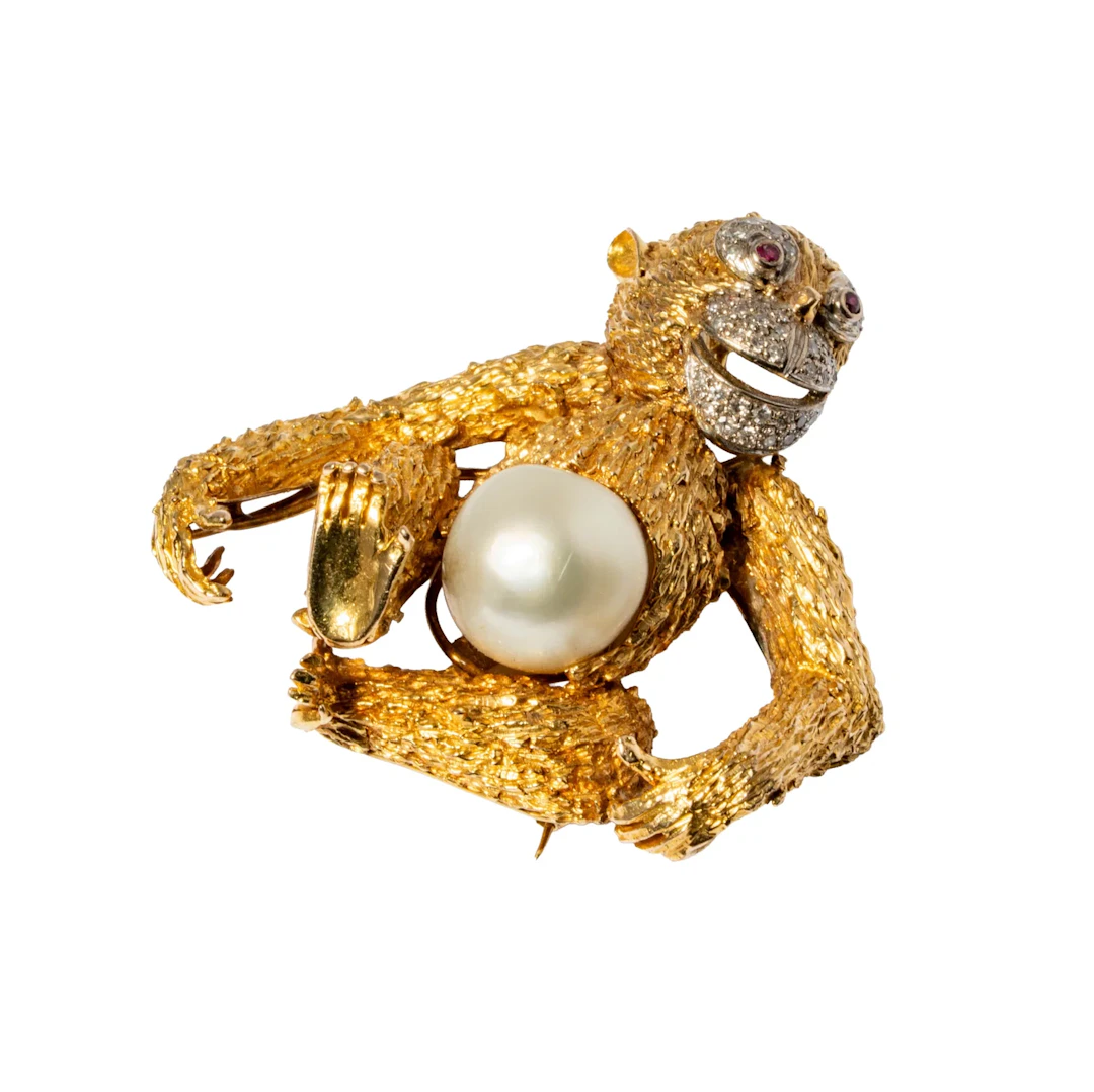14-Karat Yellow and White Gold Cultured South Sea Baroque Pearl, Diamond