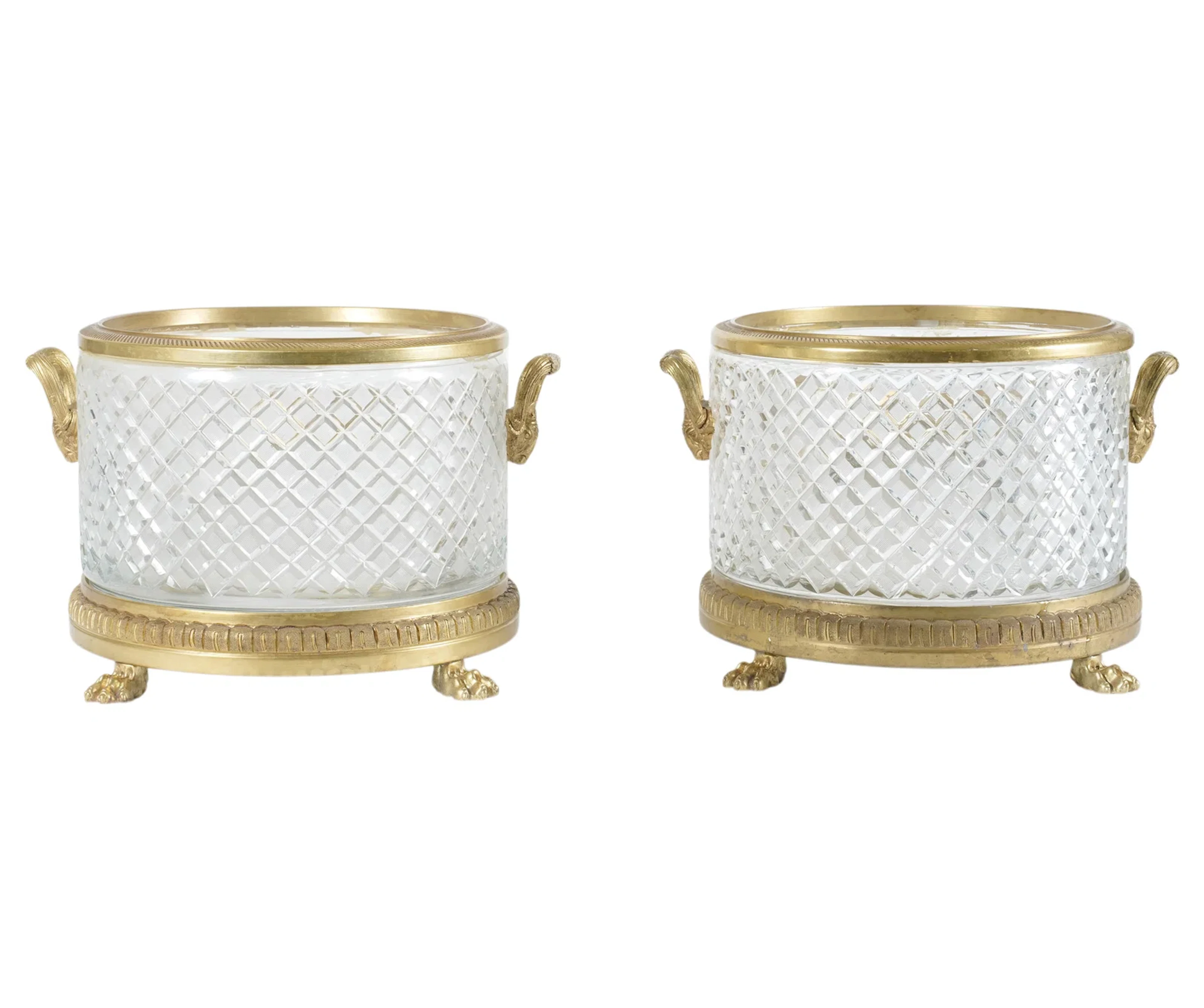 A Pair of French Cut Crystal Bronze Mounted Planters