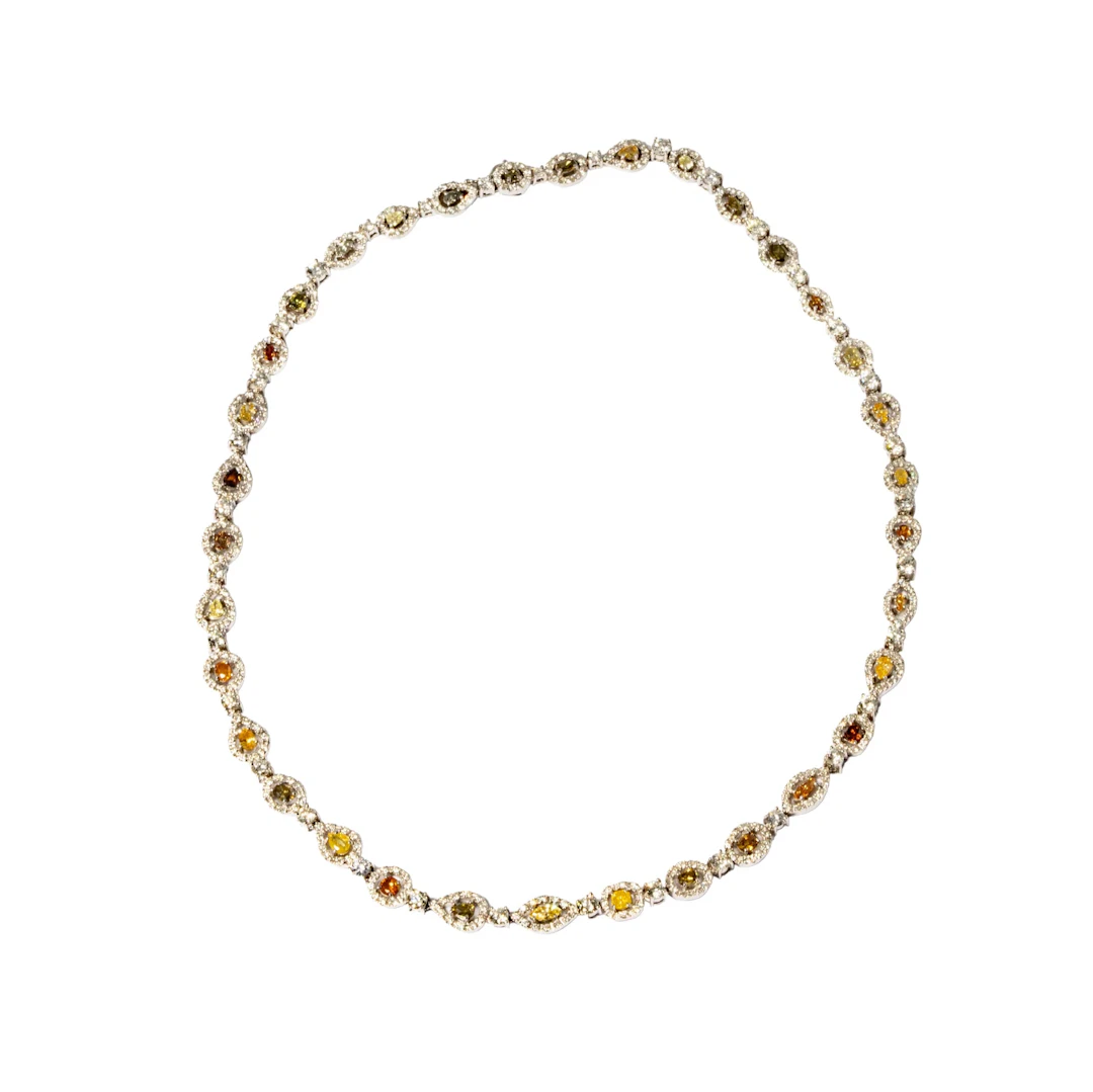 Colored Diamond and 18K White Gold Necklace