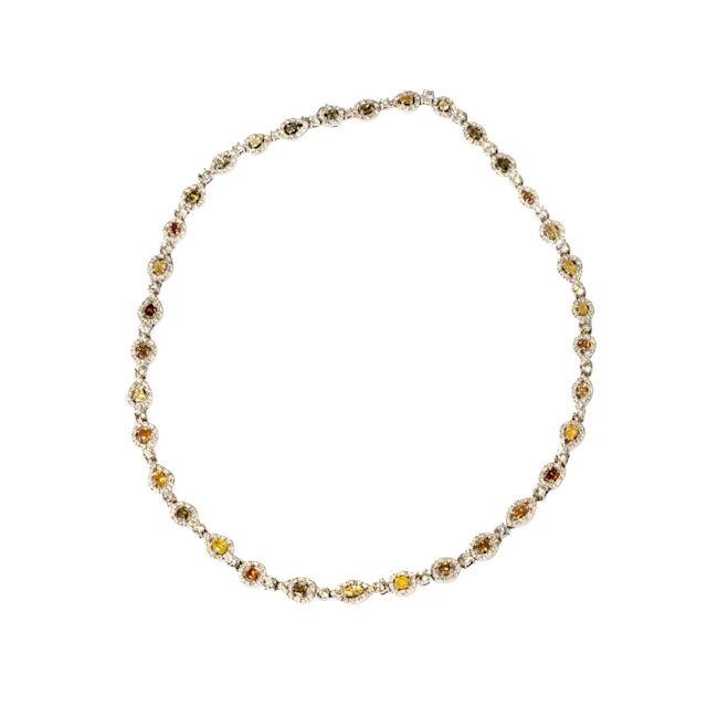 Colored Diamond and 18K White Gold Necklace